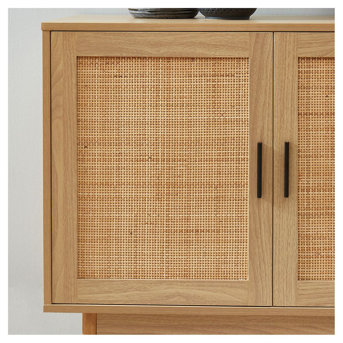 Buffet 2 portes cannage naturel - Décor imitation bois - L90cm AMANDINE