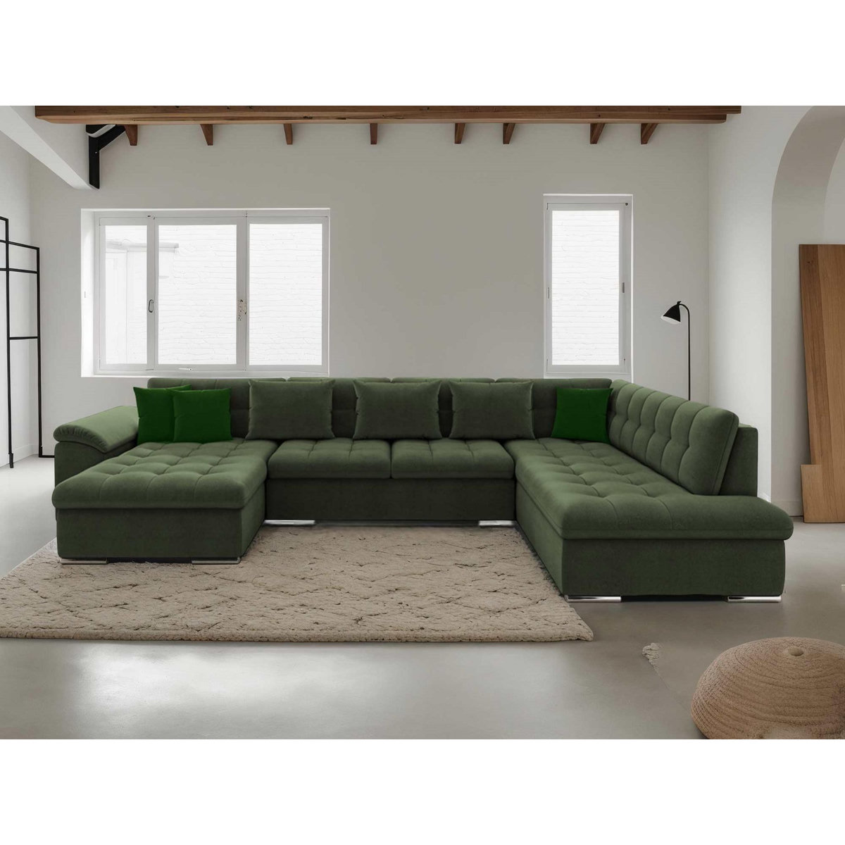 BEST MOBILIER Chuck - canapé panoramique xxl - convertible avec coffre - 7 places - droit