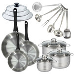 Fackelmann Set de 3 poêles 20, 24, 28 cm inox, couvercles verre, 3 faitouts inox 16, 20 et 24 cm et 6 ustensiles inox Fackelmann Geneva