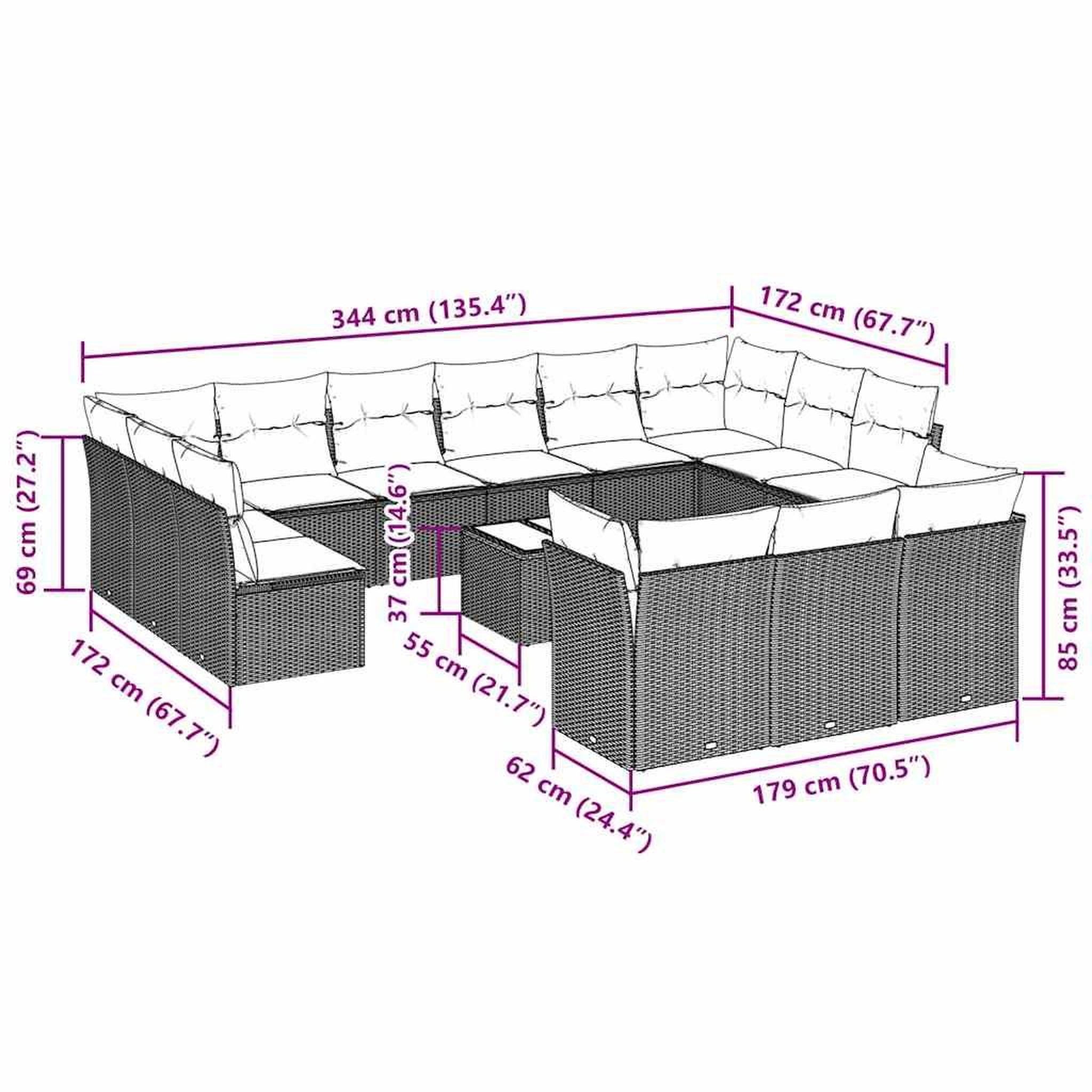 Voir la diapositive 3 : VIDAXL Salon de jardin avec coussins 14 pcs gris clair resine tressee