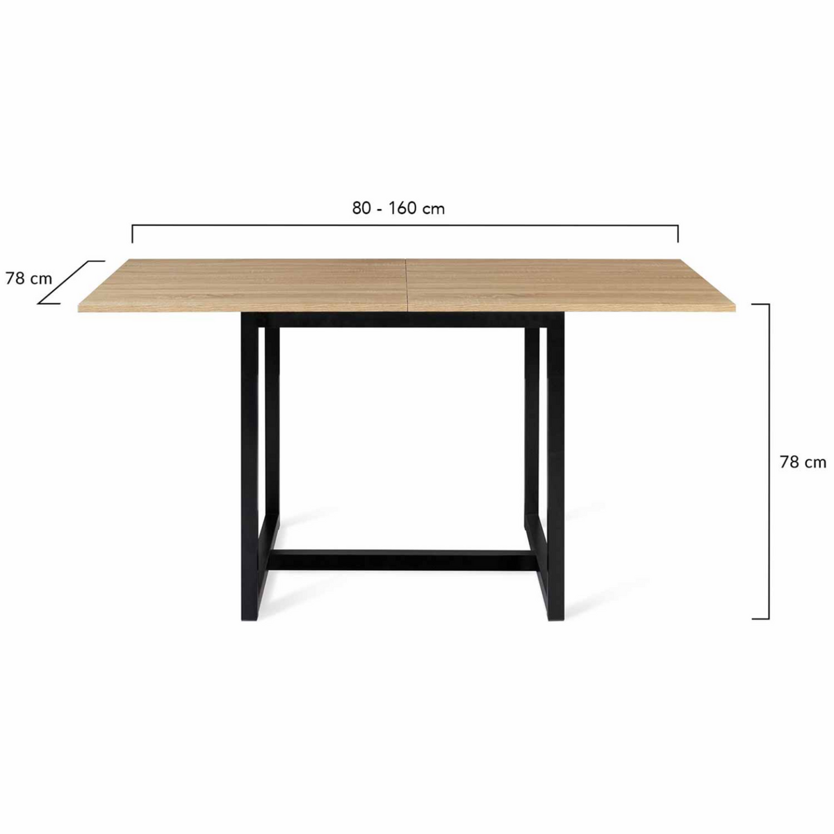 ID MARKET Table à manger extensible rectangle DETROIT 4-8 personnes design industriel 80-160 cm