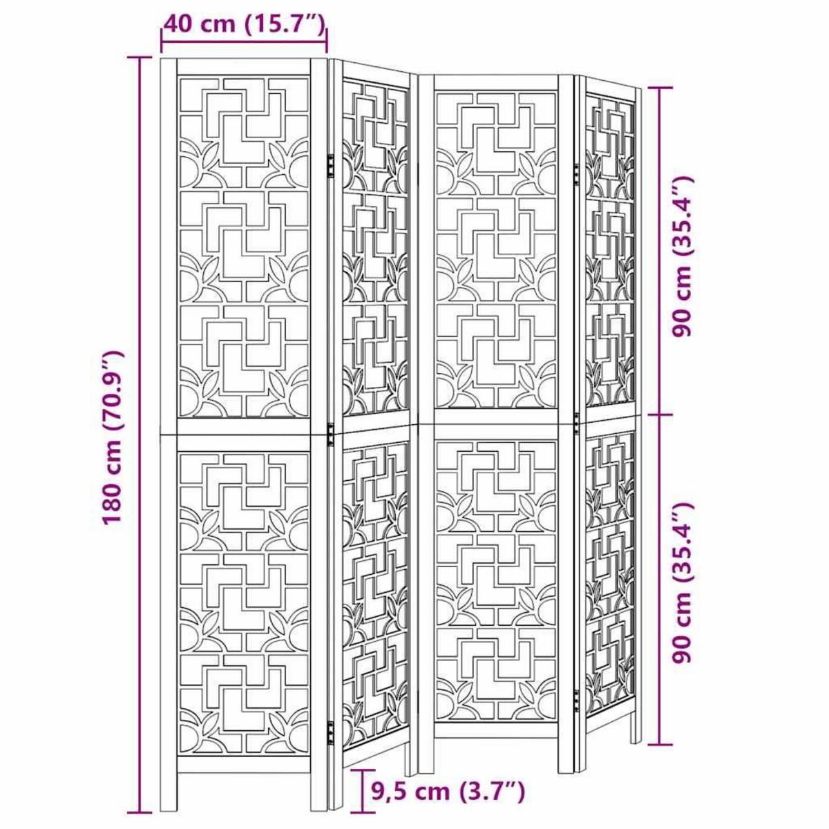 VIDAXL Cloison de separation 4 panneaux marron bois paulownia massif