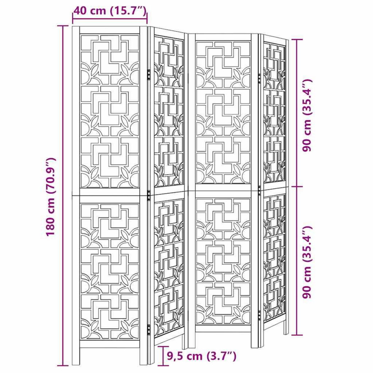 VIDAXL Cloison de separation 4 panneaux marron bois paulownia massif
