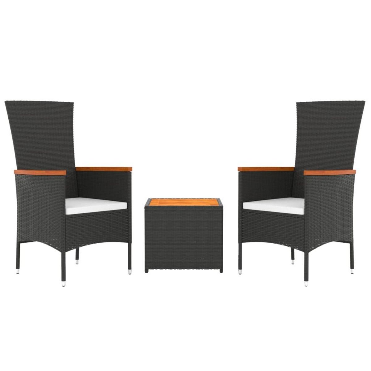 VIDAXL Ensemble de salon de jardin 3 pcs noir poly rotin et acacia