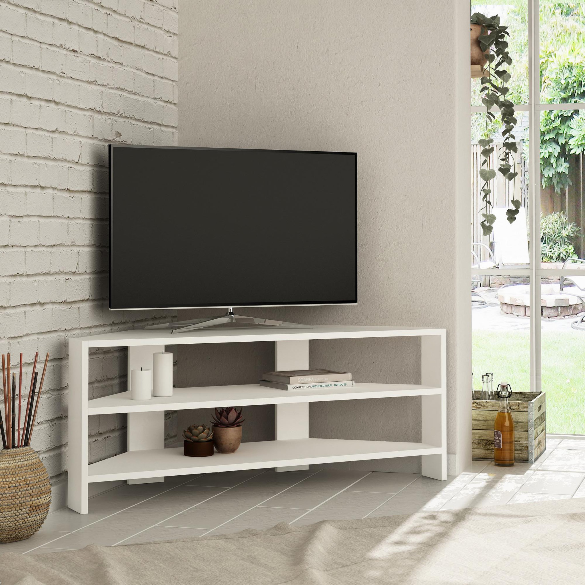 Voir la diapositive 2 : Habitat et Jardin Meuble tv en bois  thalescorner  - 110 x 36 x 45 cm - blanc
