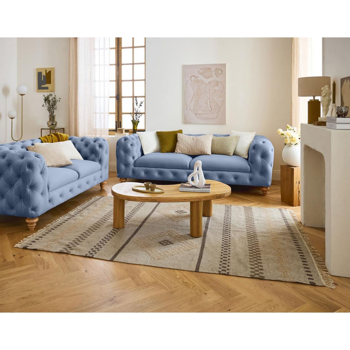 LISA DESIGN Walter - canapé 3 places chesterfield en velours - pieds bois