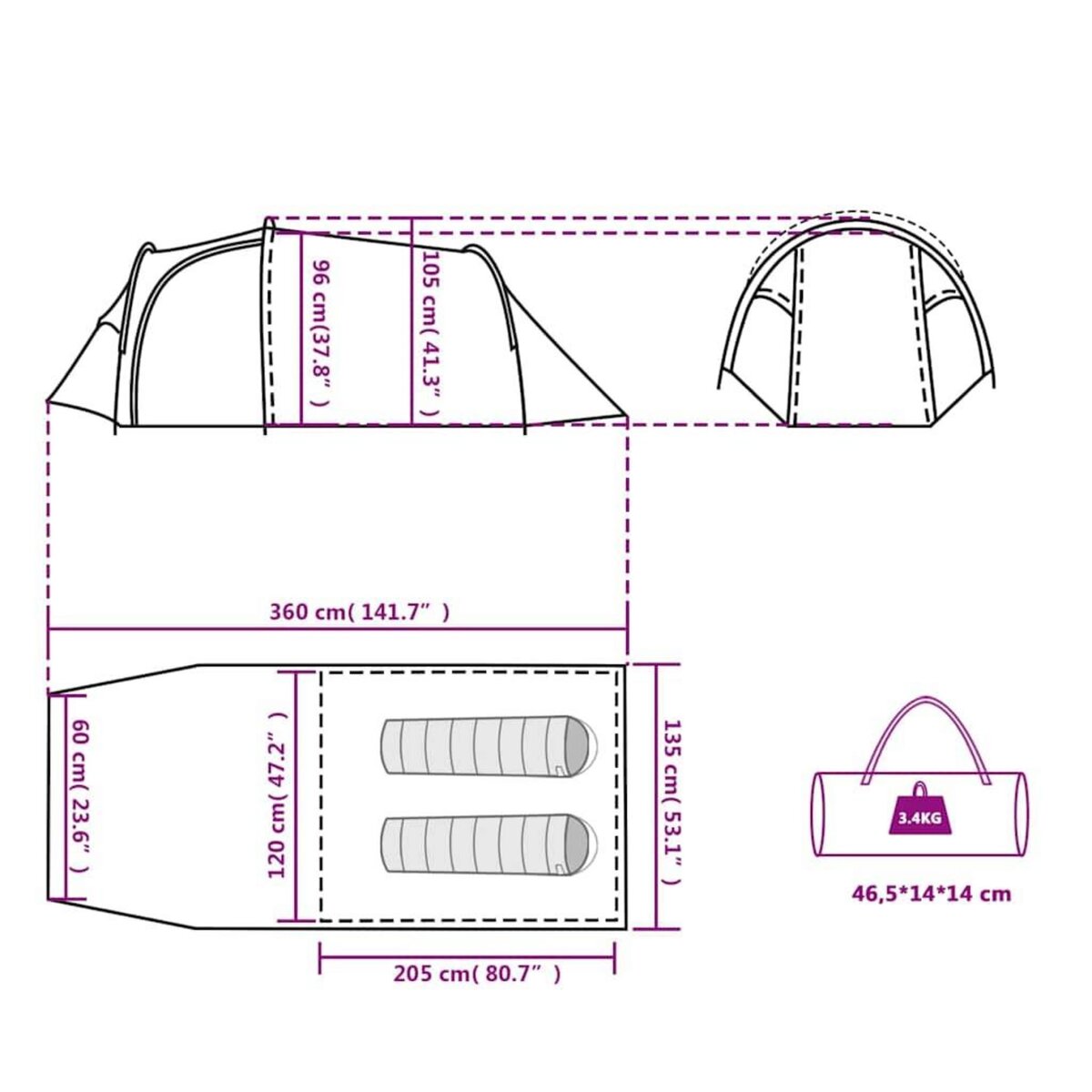 VIDAXL Tente de camping tunnel 2 personnes vert impermeable