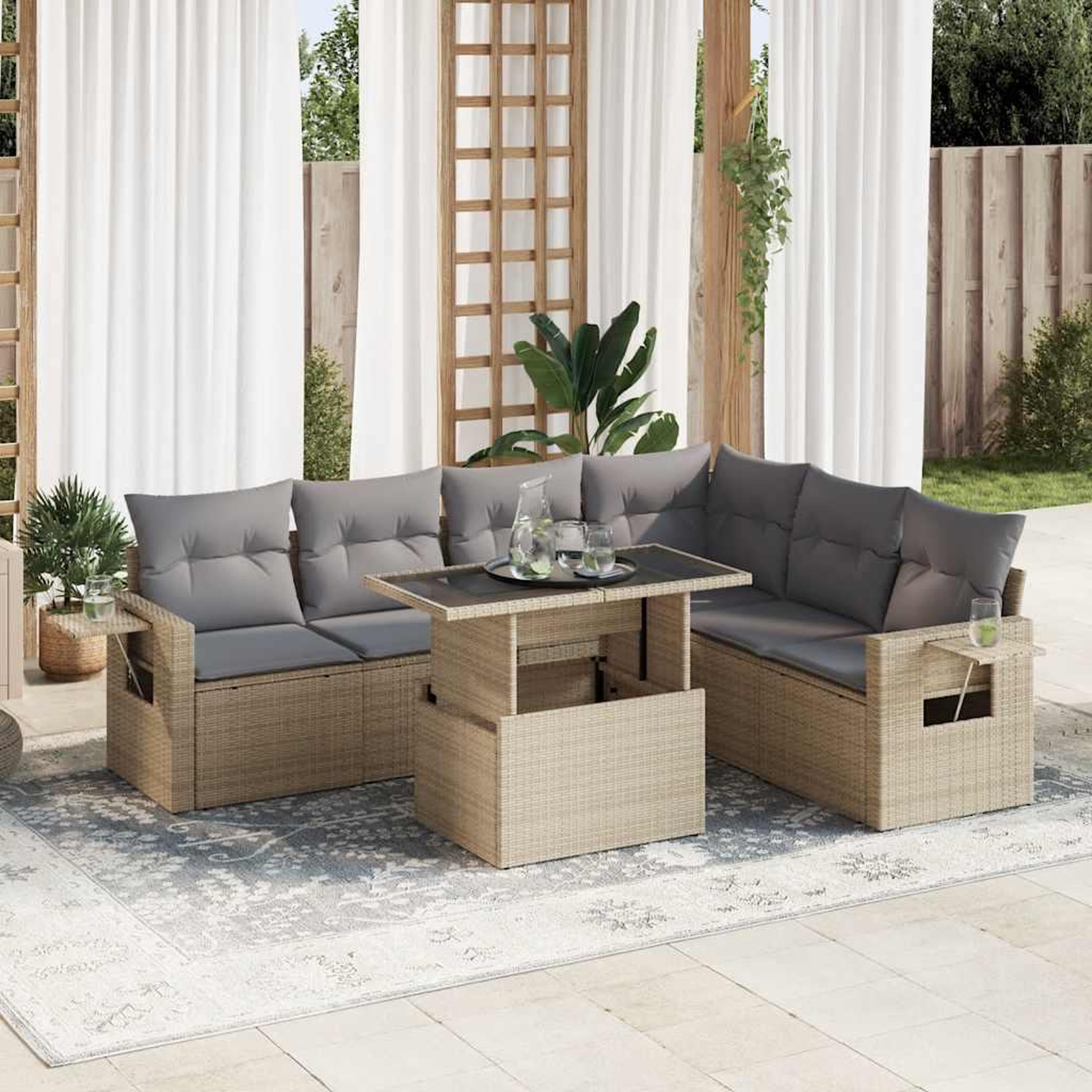 VIDAXL Salon de jardin avec coussins 7 pcs beige resine tressee