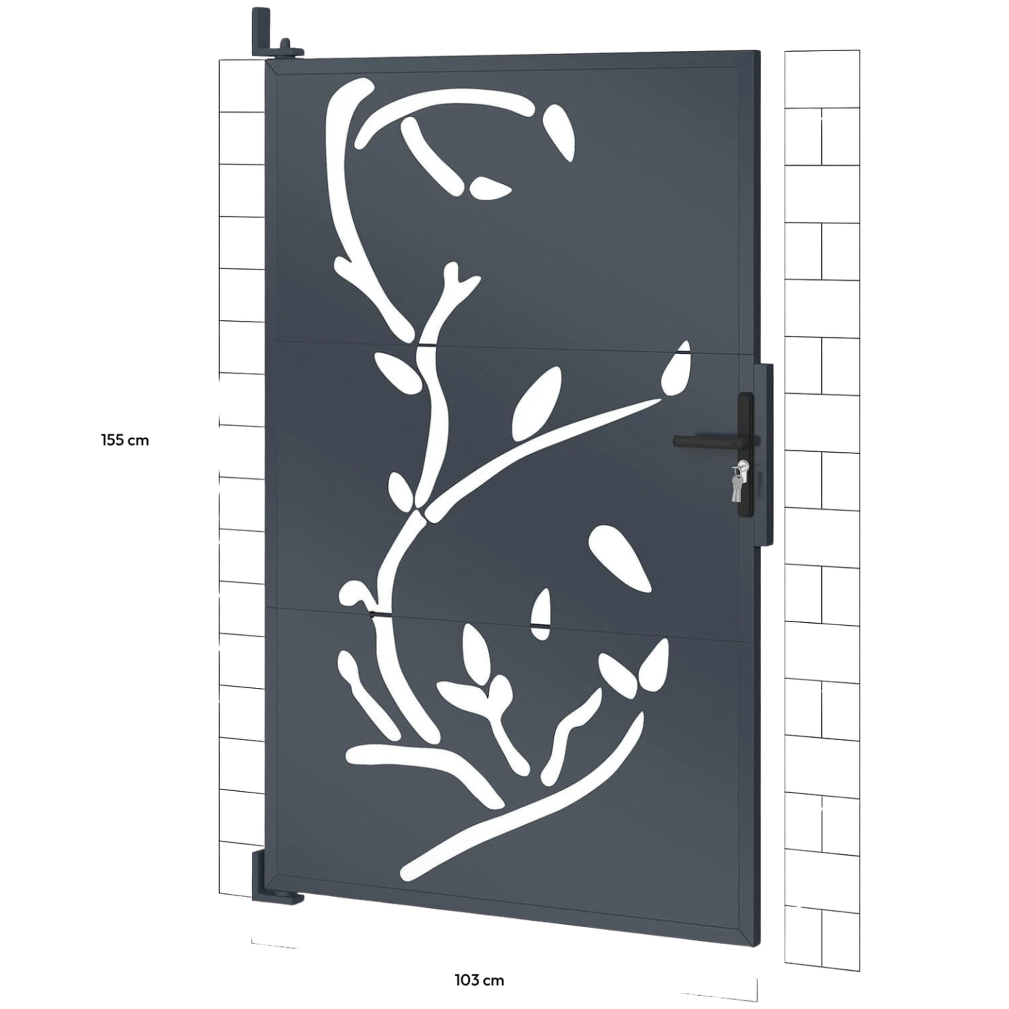 Voir la diapositive 4 : ID MARKET Portillon 100 x 155 cm en acier gris anthracite avec motifs flower