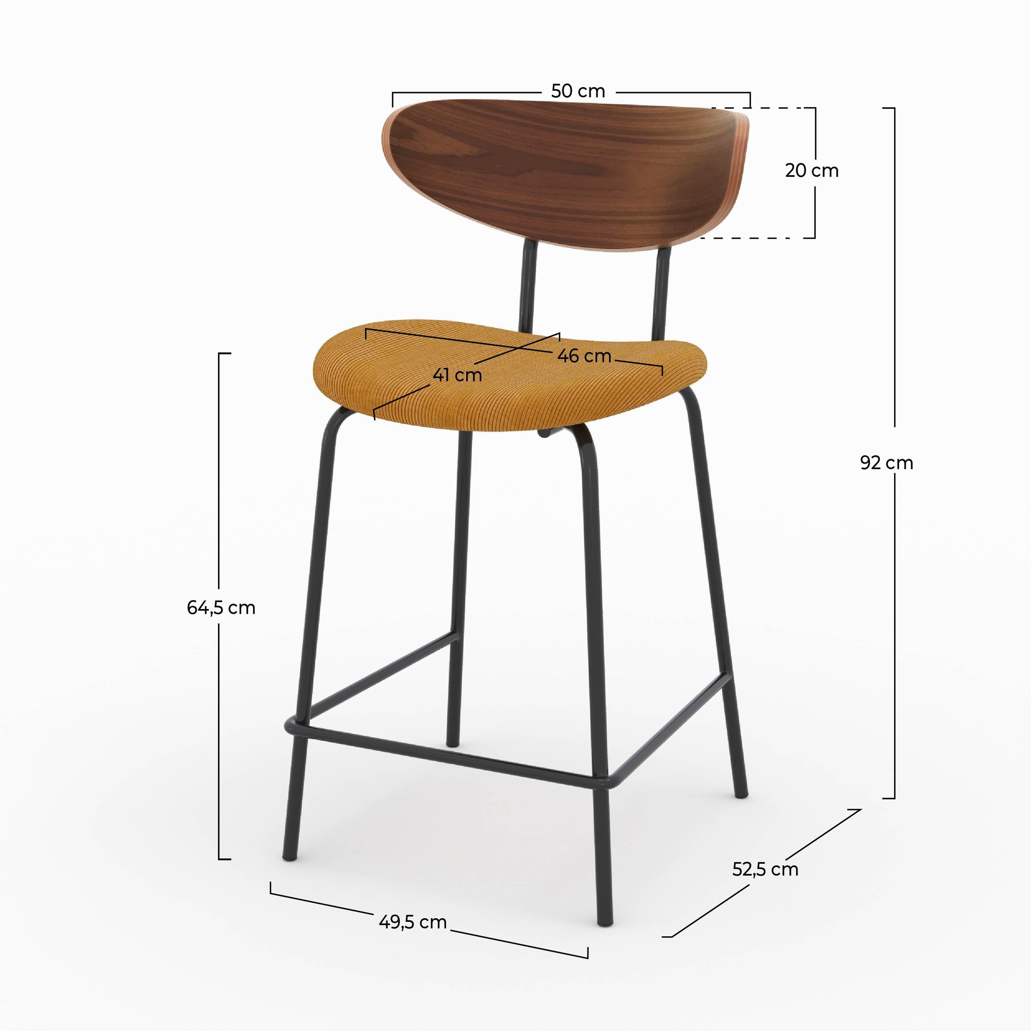 Voir la diapositive 4 : MAISON PAVANE Lot de 2 chaises pour îlot central en velours côtelé jaune 64.5 cm-jade