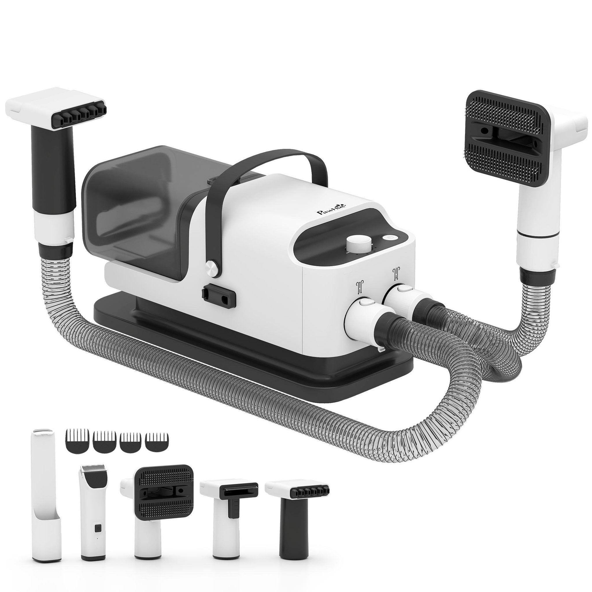 PAWHUT Station de toilettage chien 600w 3 en 1 - séchoir, tondeuse, aspirateur - noir blanc