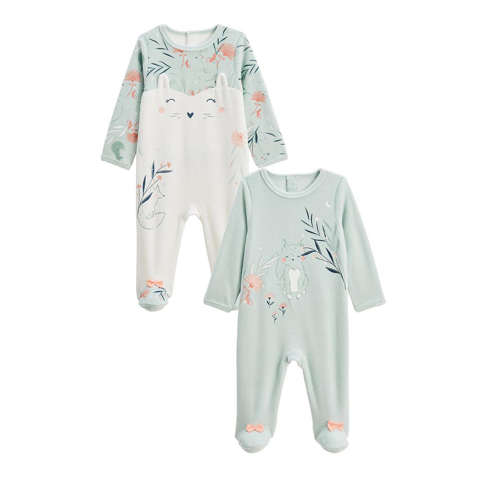 Petit Béguin Lot de 2 pyjamas bébé en velours Dina. Coloris disponibles : Bleu