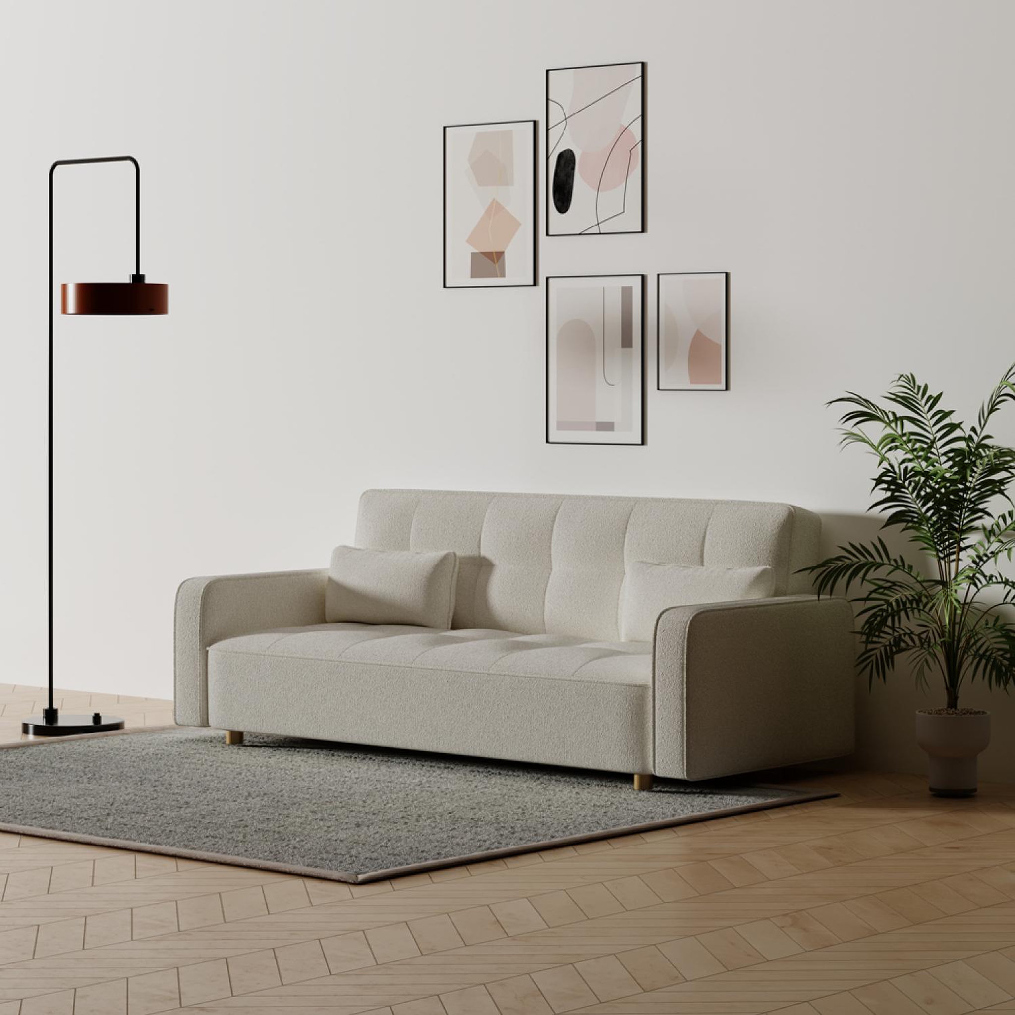 Voir la diapositive 4 : CONCEPT USINE Canapé scandinave convertible 3 places en tissu bouclette blanc copenhague