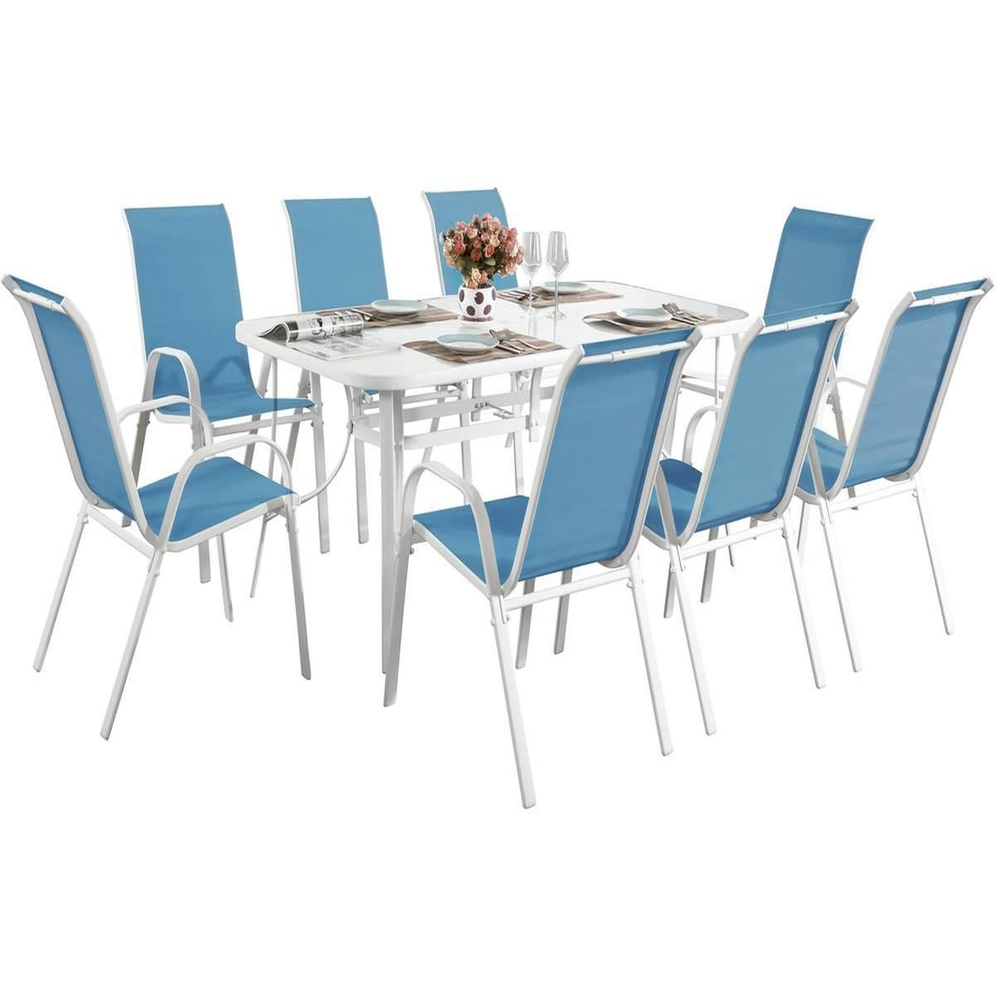 Habitat et Jardin Table et chaises de jardin en textilène  Cordoba XL 180  - Phoenix - 8 places - Bleu