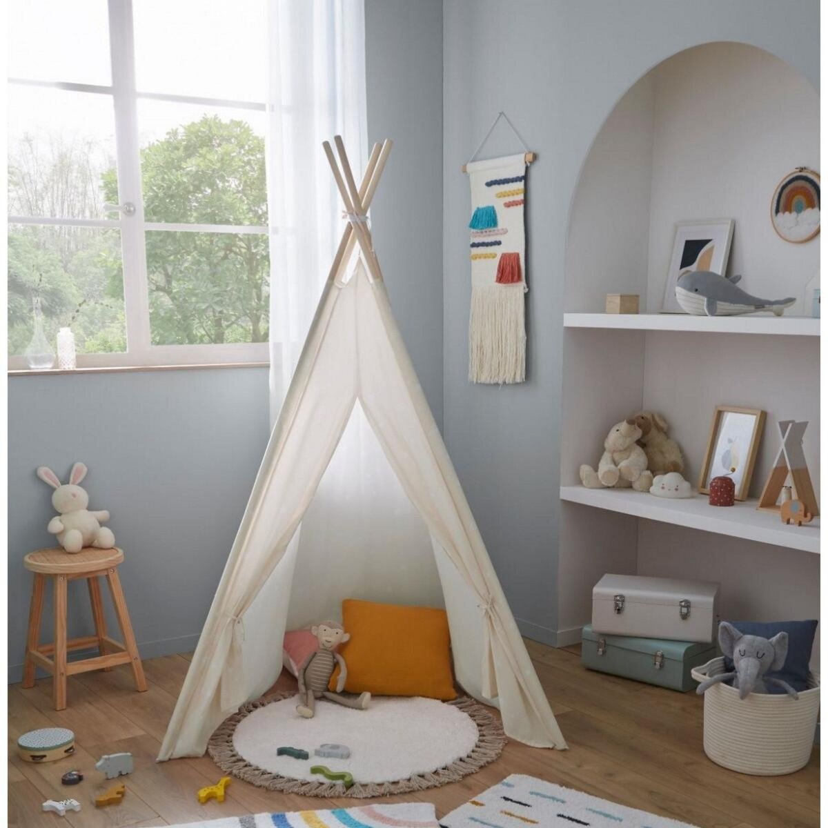 GUY LEVASSEUR Tapis déco enfant rond à pompons en coton 70x70cm