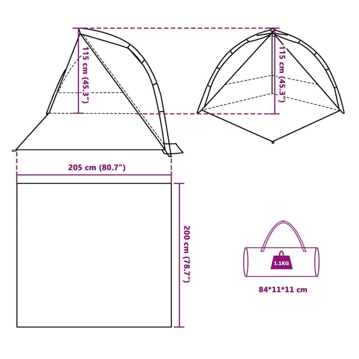 VIDAXL Tente de plage gris liberation rapide impermeable
