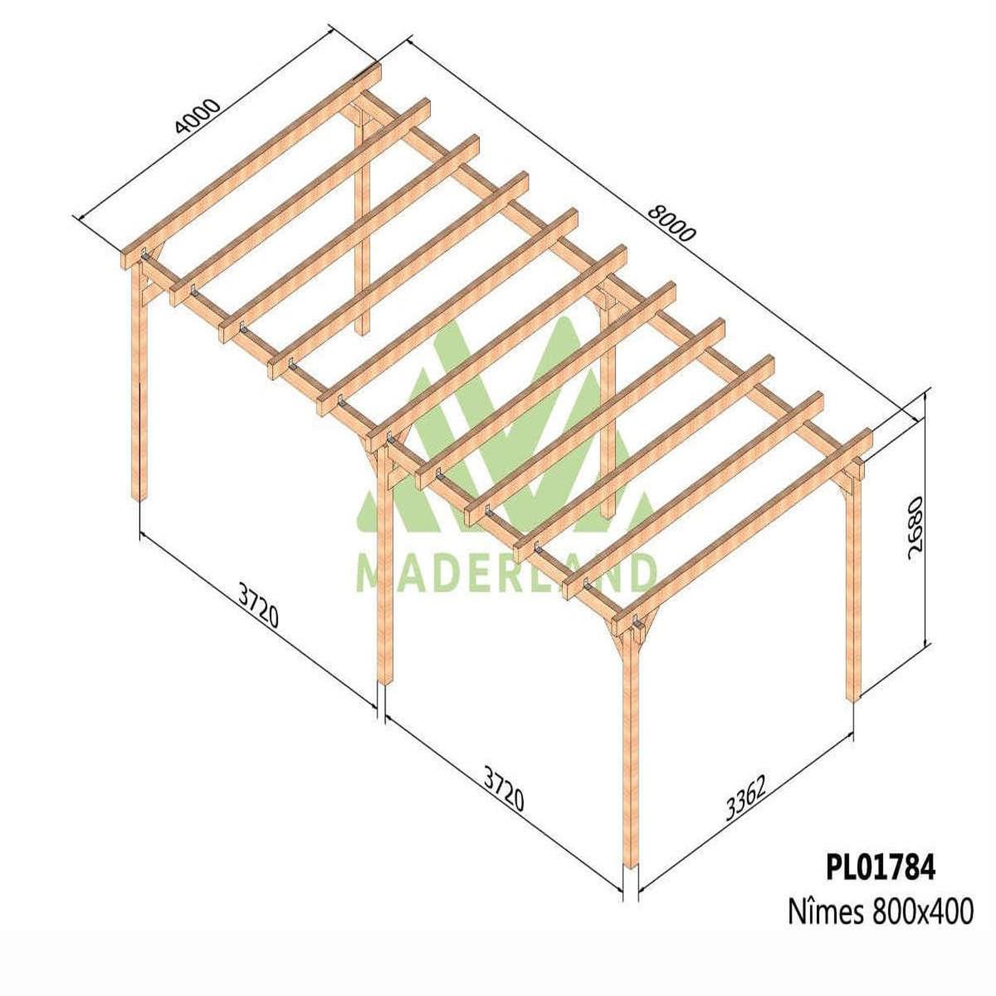 Voir la diapositive 2 : JARDIDECO Carport en bois lamellé-collé Nîmes 800 x 400 cm - Maderland
