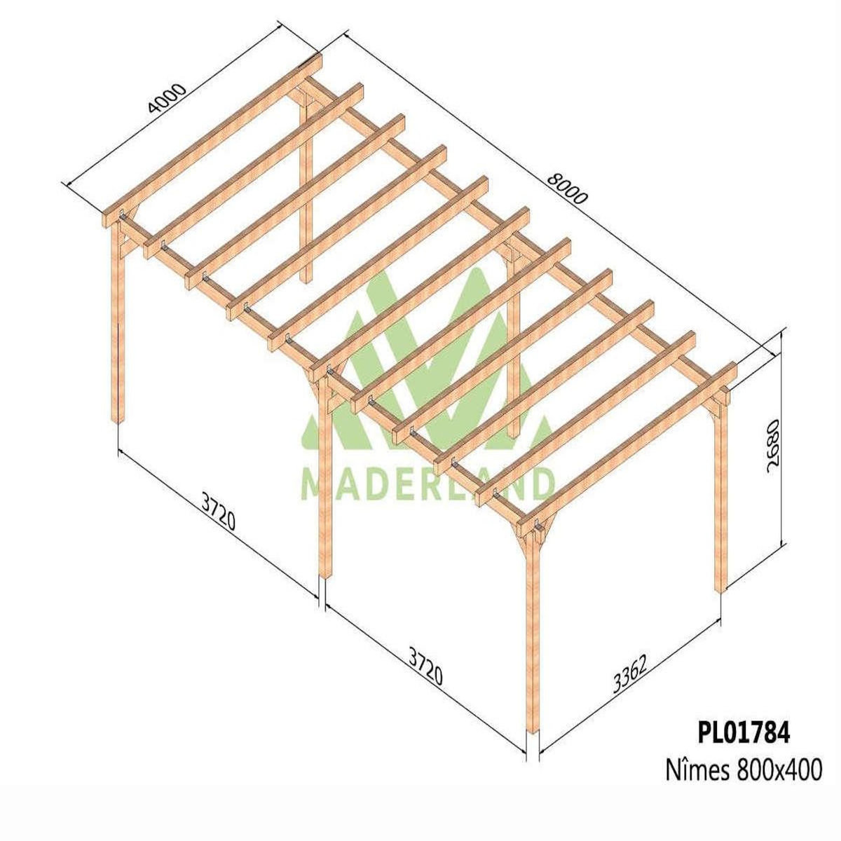 JARDIDECO Carport en bois lamellé-collé Nîmes 800 x 400 cm - Maderland