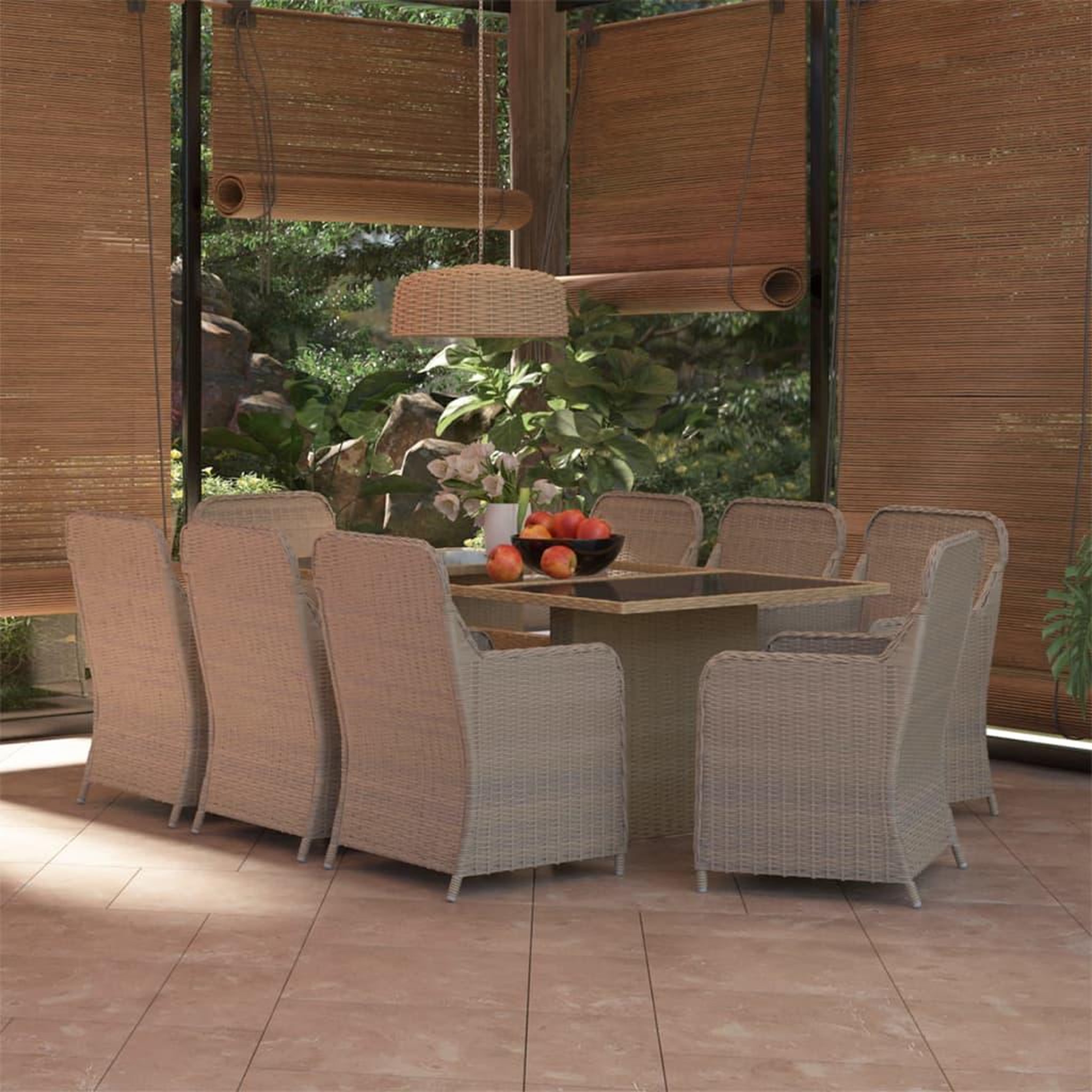 Voir la diapositive 1 : VIDAXL Ensemble a manger de jardin 9 pcs Resine tressee Marron