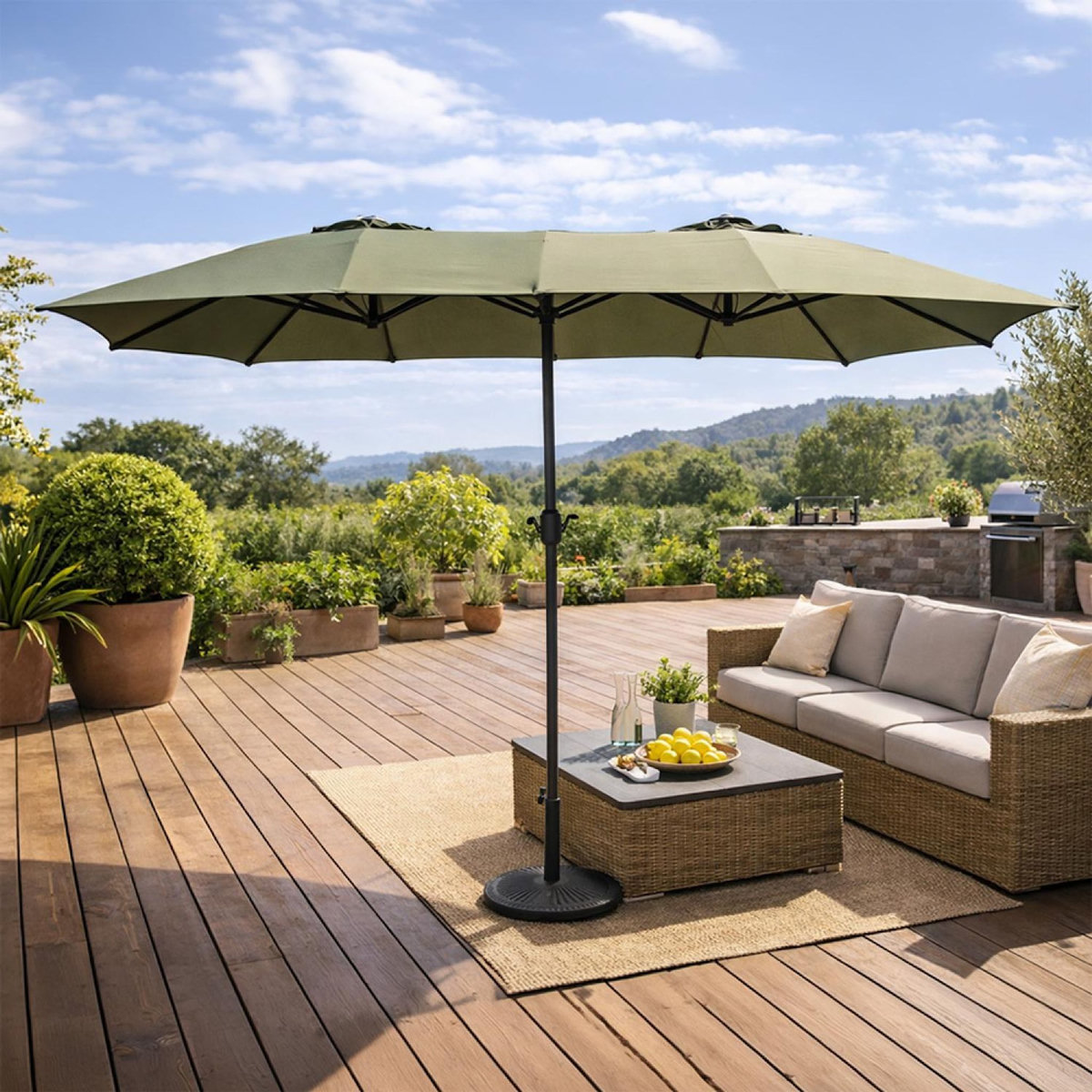 CONCEPT USINE Parasol rectangulaire double 2,7x4,6m vert VENICE