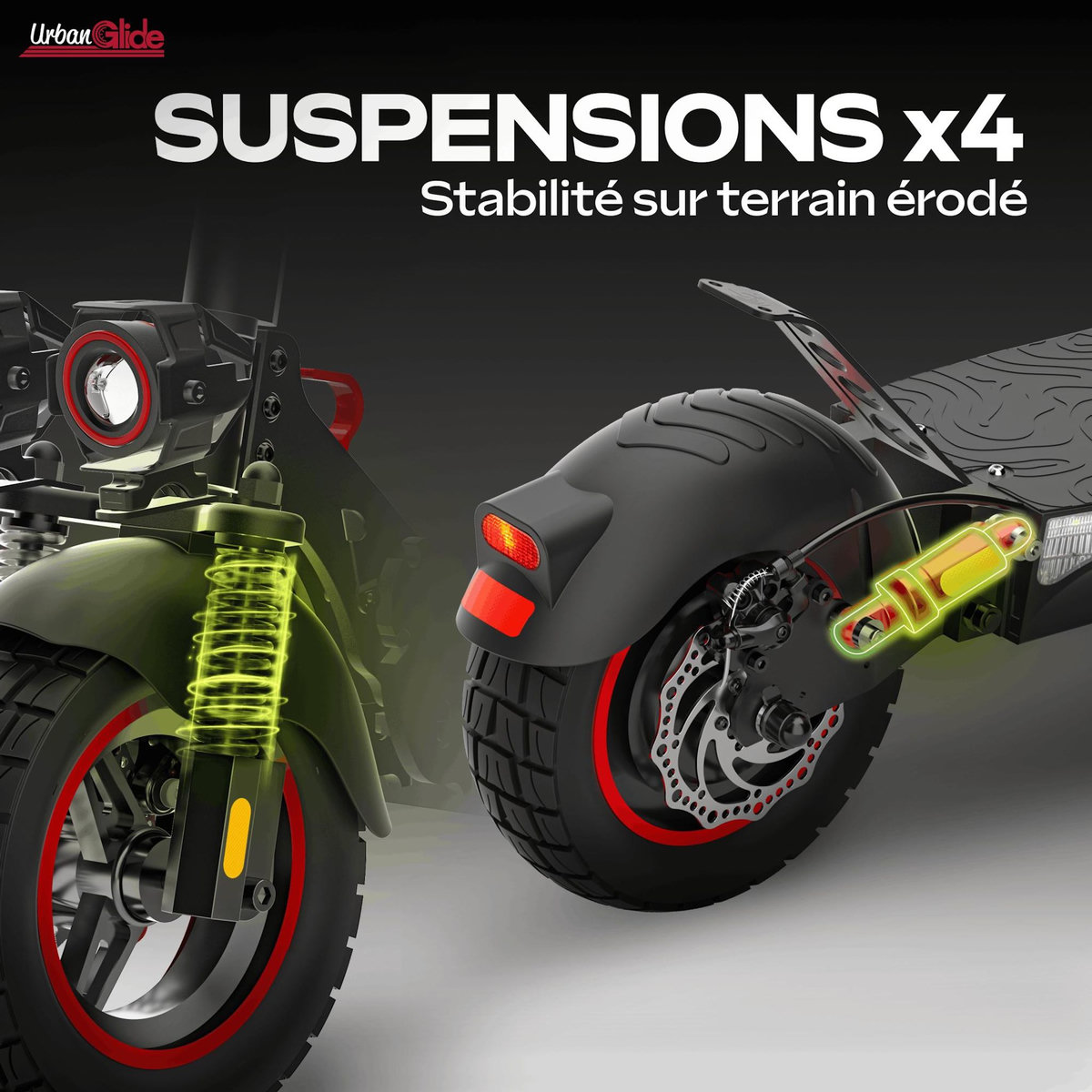 URBANGLIDE Trottinette Électrique  UrbanGlide ECROSS ONE ROUGE – 800W, 25 km/h, Autonomie 50 km, Pneu tout terrain 10  , Batterie 48V/10.4Ah - 22Kg