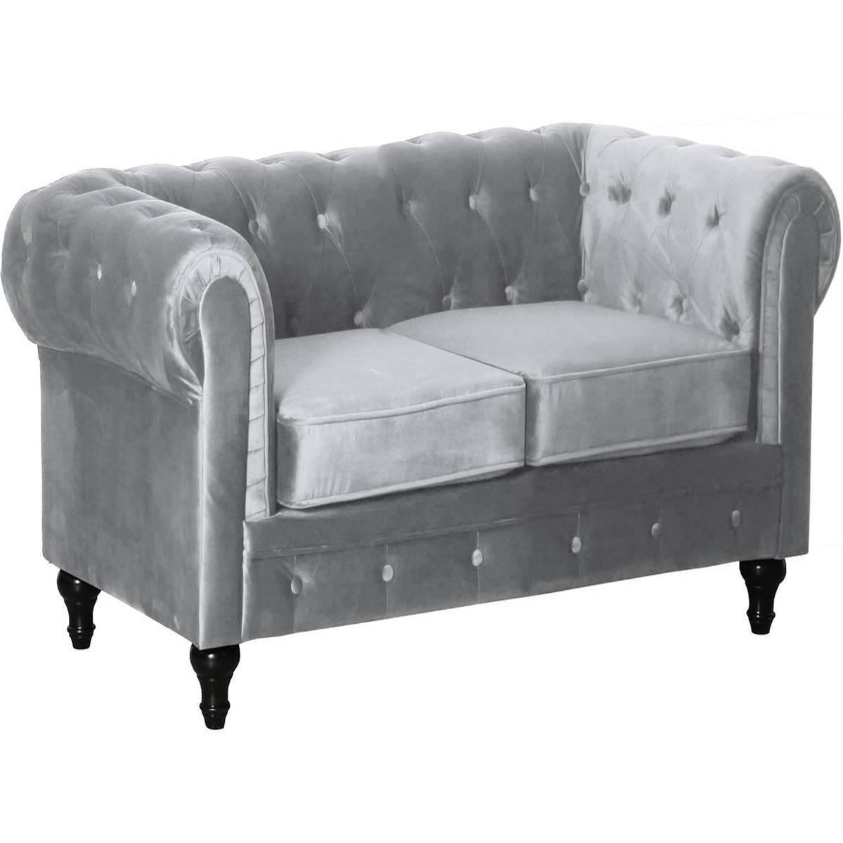 Habitat et Jardin Canapé fixe Chesterfield Velours  Aliza  - 157 x 82 x 70 cm - 2 places - Gris