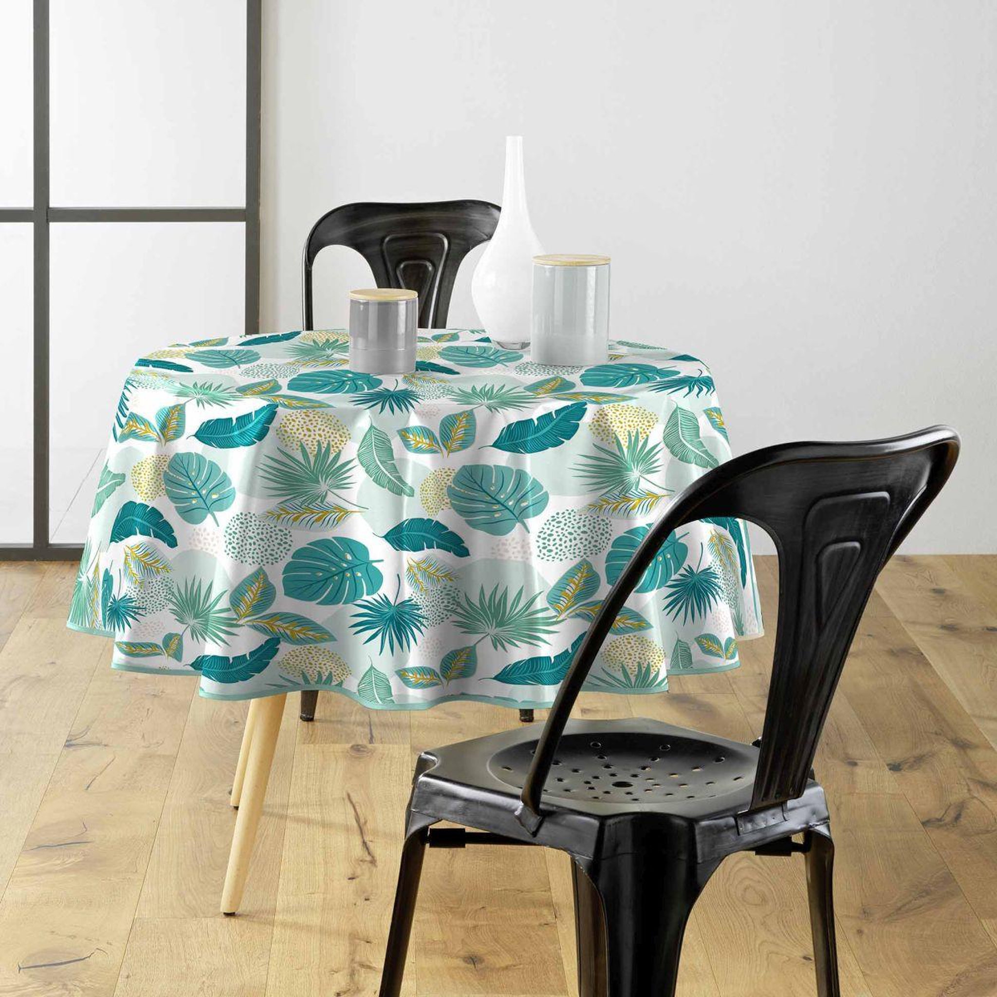 Voir la diapositive 3 : Douceur d'Intérieur Nappe toile cirée ronde imprimé  plantania  160cm bleu