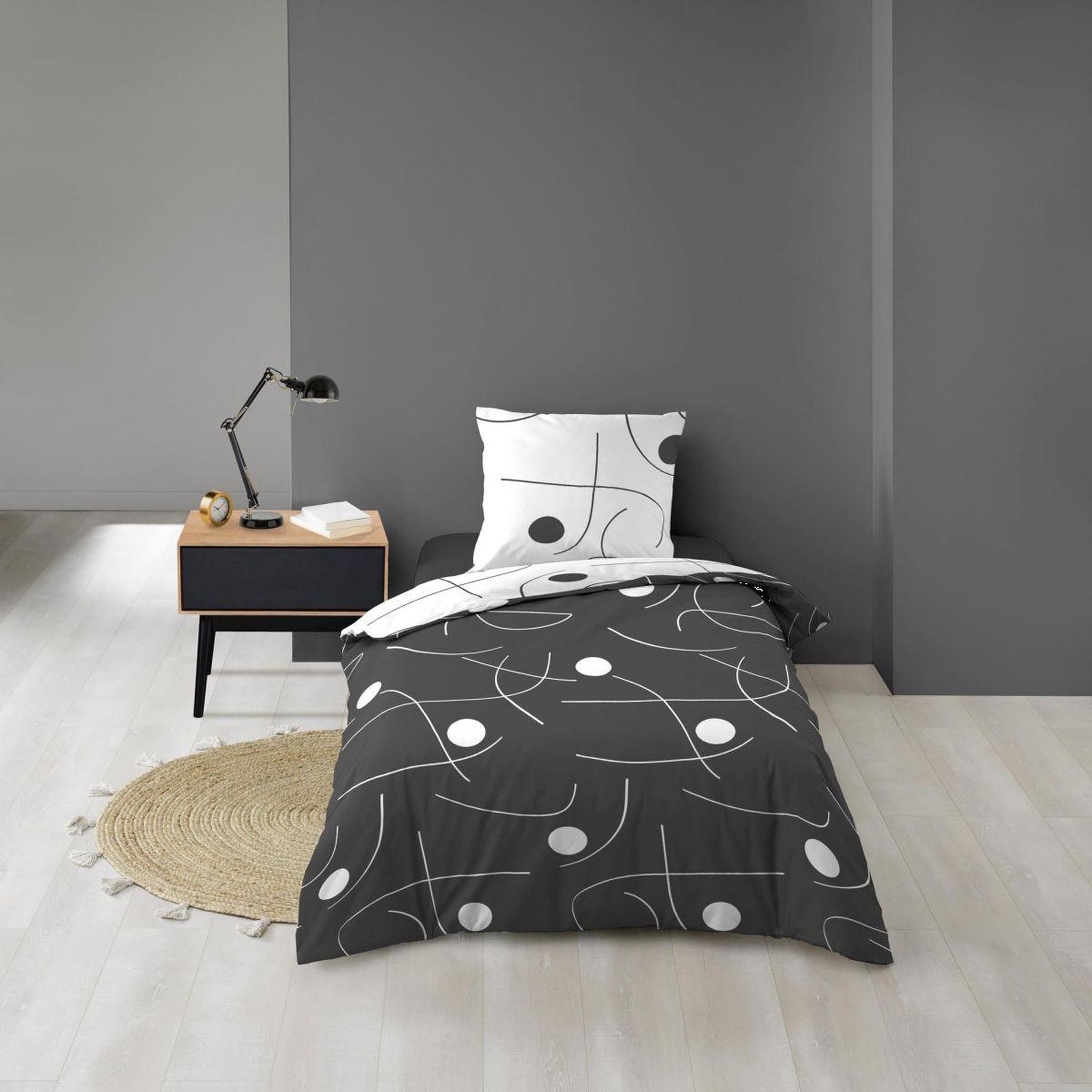 Douceur d'Intérieur Parure de Lit 2 Pièces Réversible  Sonate  140x200cm Gris