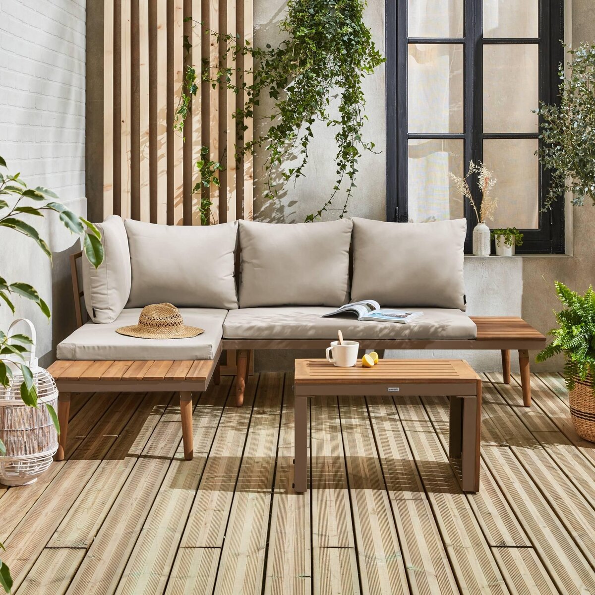 SWEEEK Salon modulable, Sao Paulo,  aluminium et acacia, 4 places 140 x 68 x 65cm