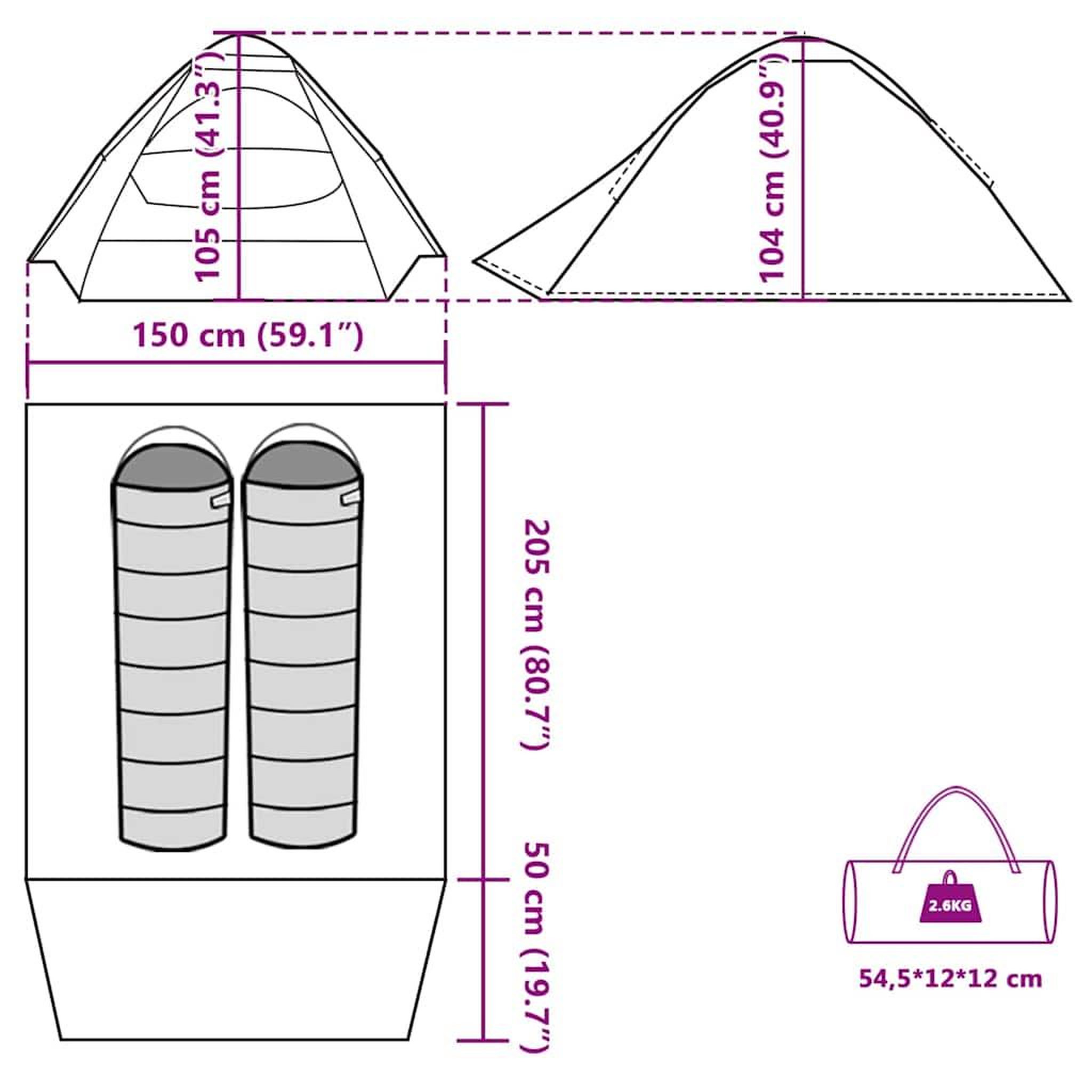 Voir la diapositive 6 : VIDAXL Tente de camping a dome 2 personne vert impermeable