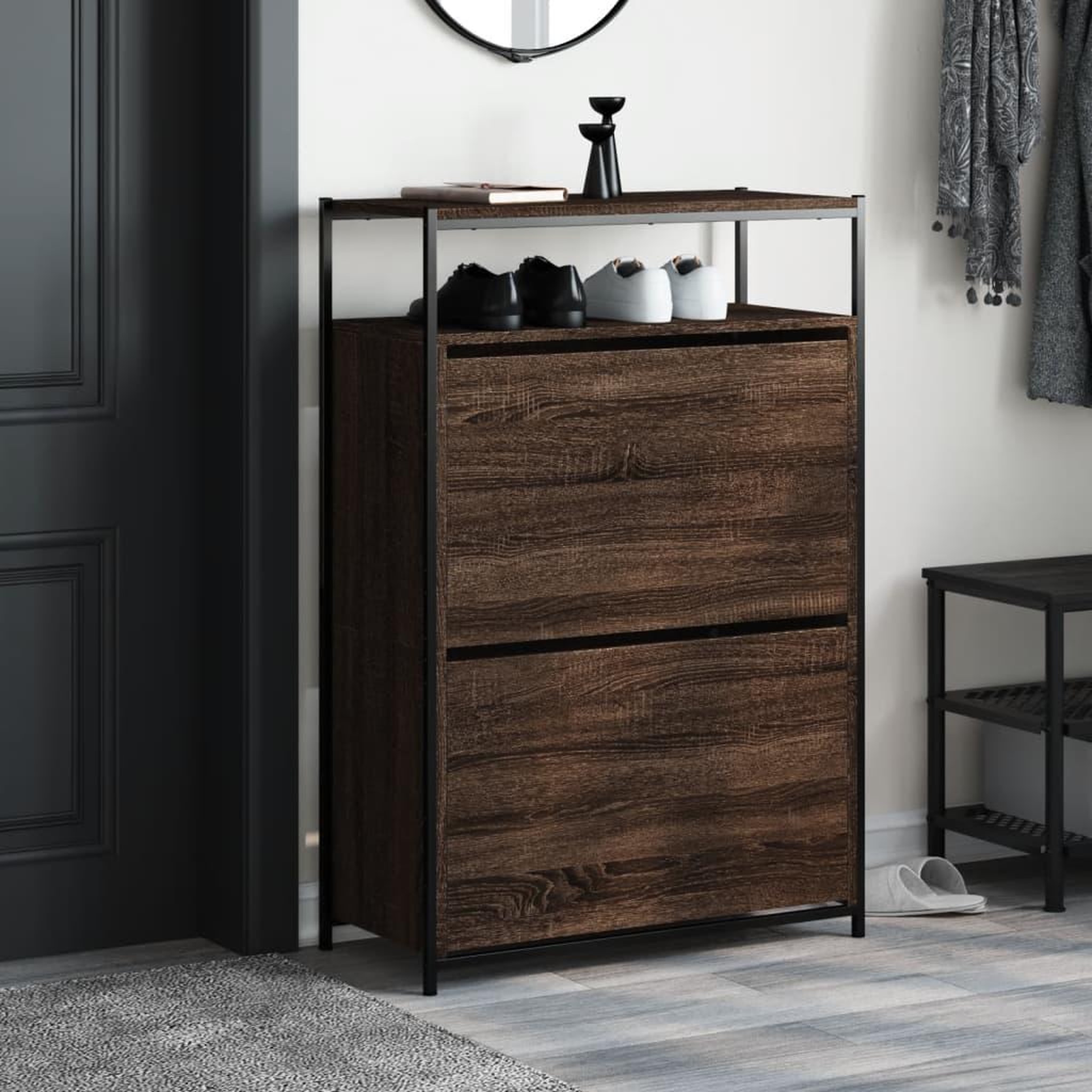Voir la diapositive 3 : VIDAXL Meuble a chaussures chene marron 75x34x112 cm bois d'ingenierie