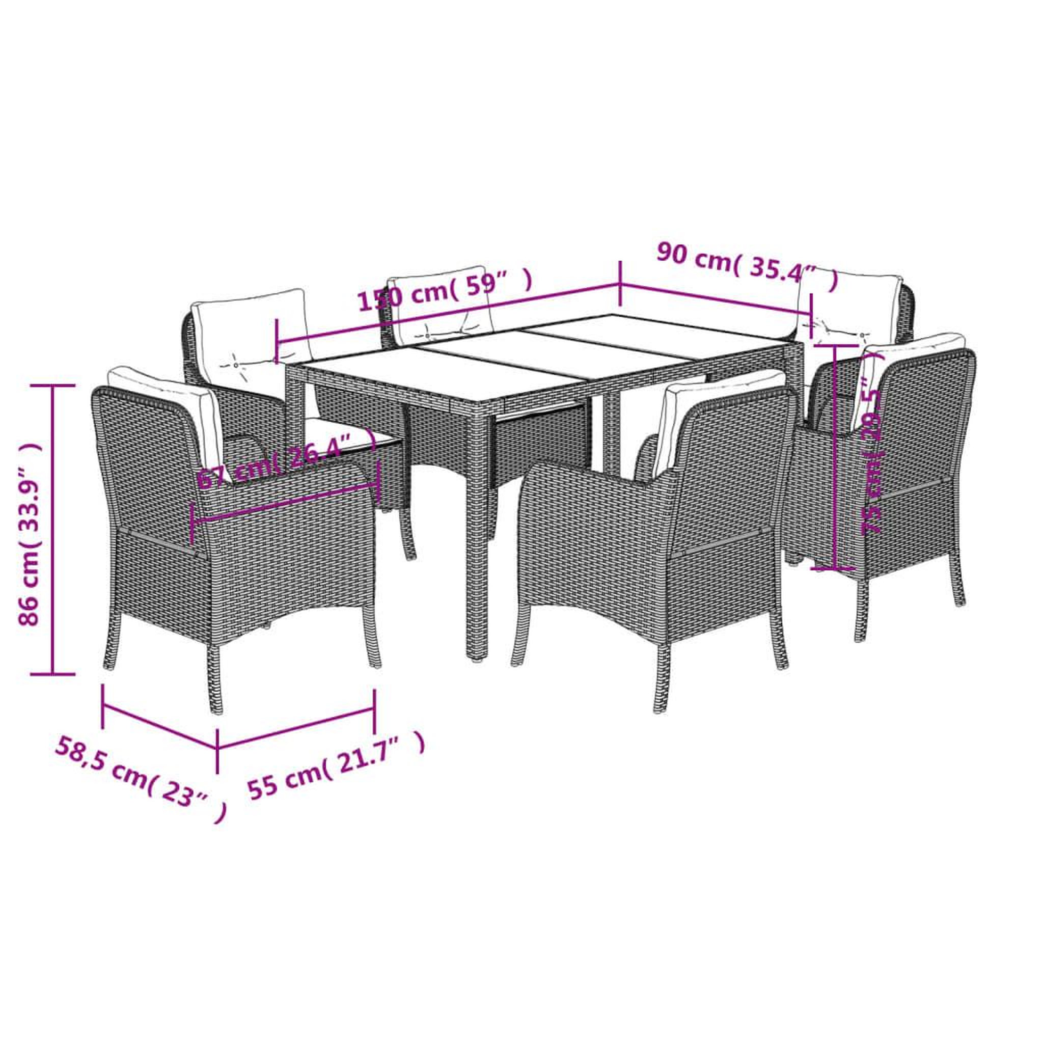 Voir la diapositive 6 : VIDAXL Ensemble a manger de jardin coussins 7pcs Noir Resine tressee