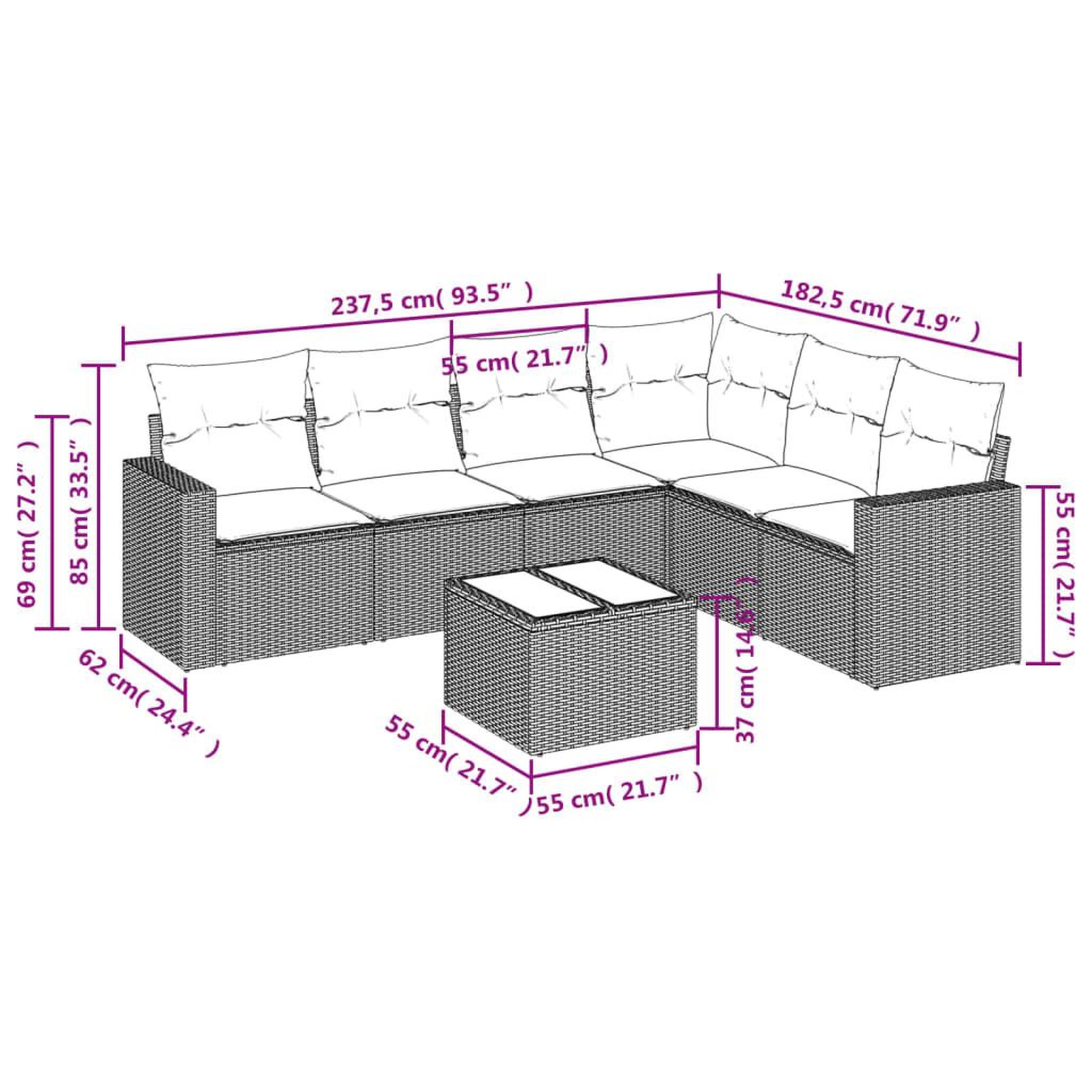 Voir la diapositive 3 : VIDAXL Salon de jardin avec coussins 7 pcs gris clair resine tressee
