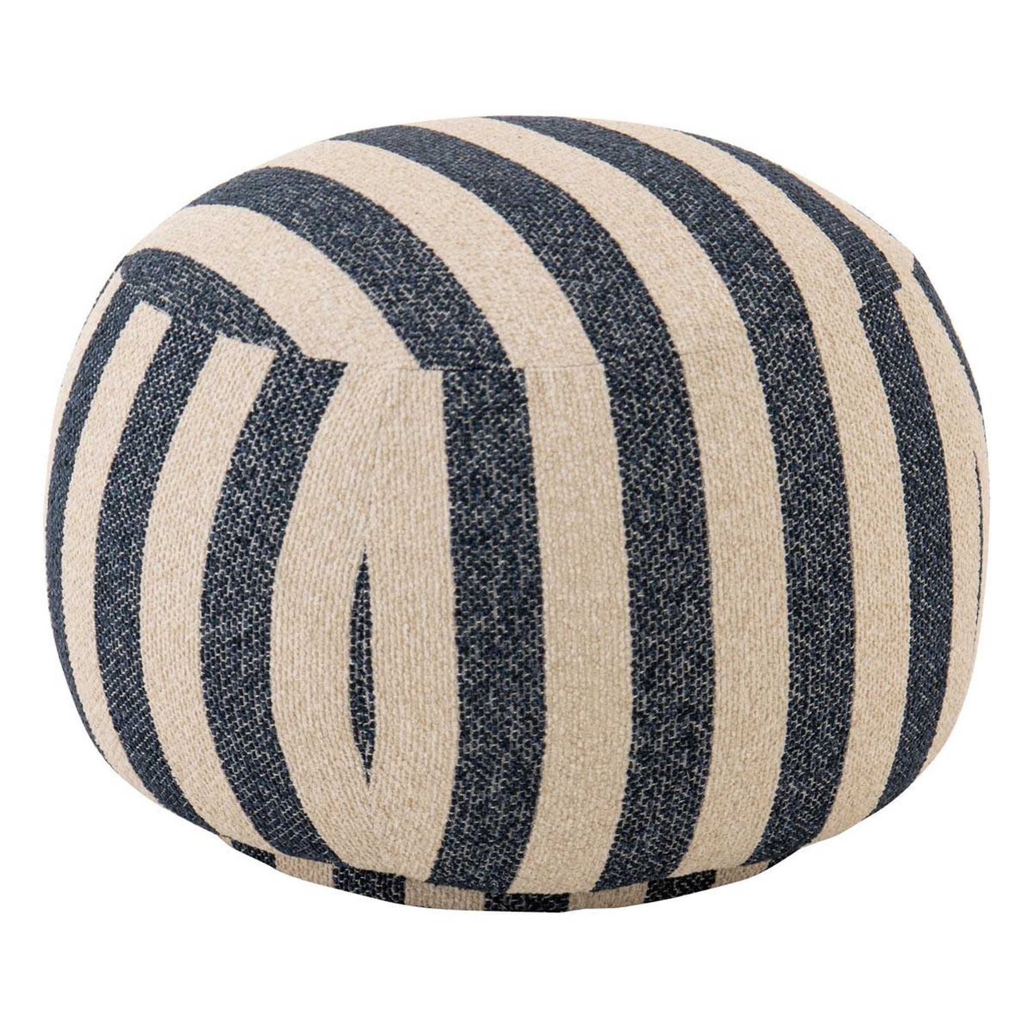 J-LINE Pouf à rayures  ligné  61cm bleu & blanc cassé