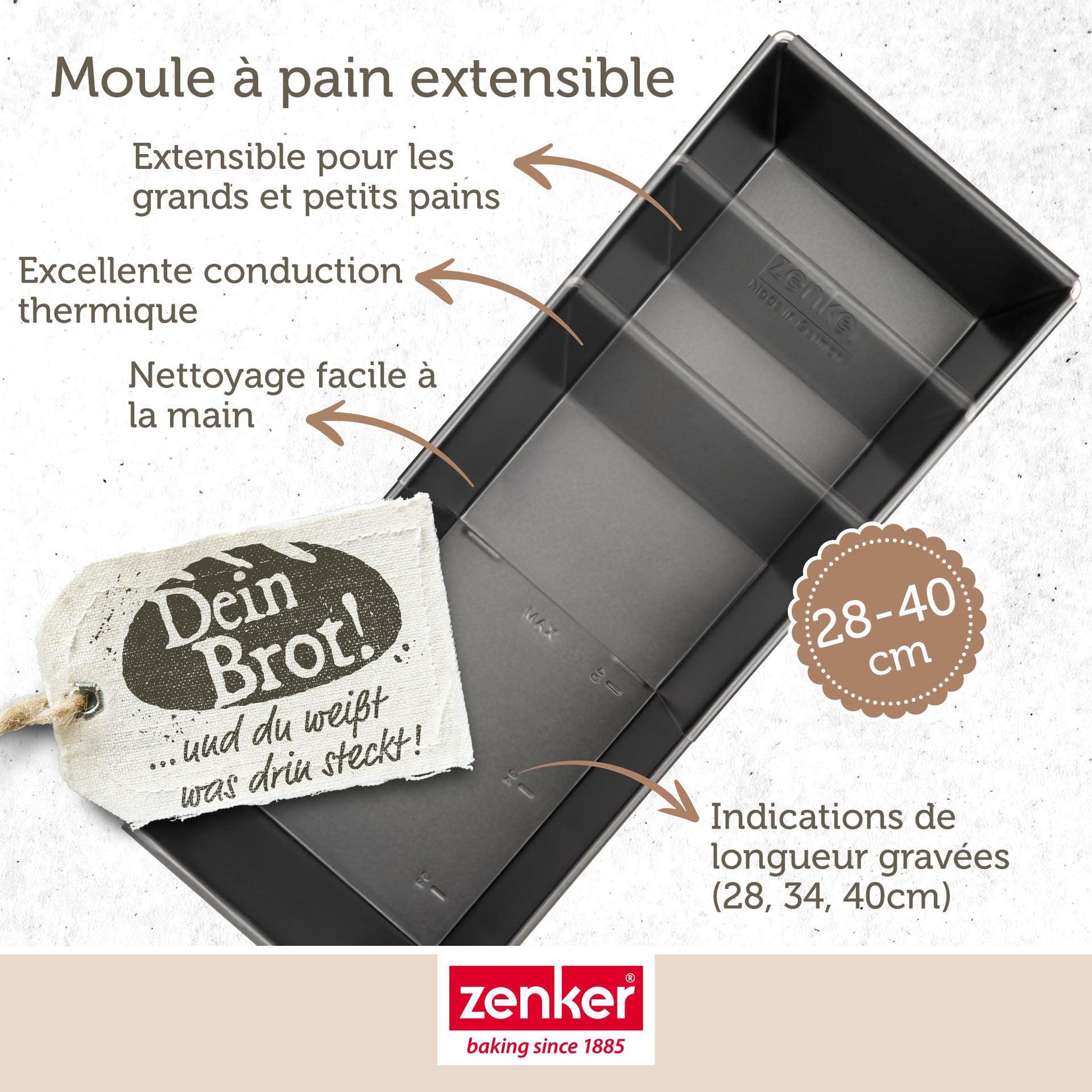 Voir la diapositive 4 : ZENKER Moule à cake extensible de 28 à 40 cm zenker pure