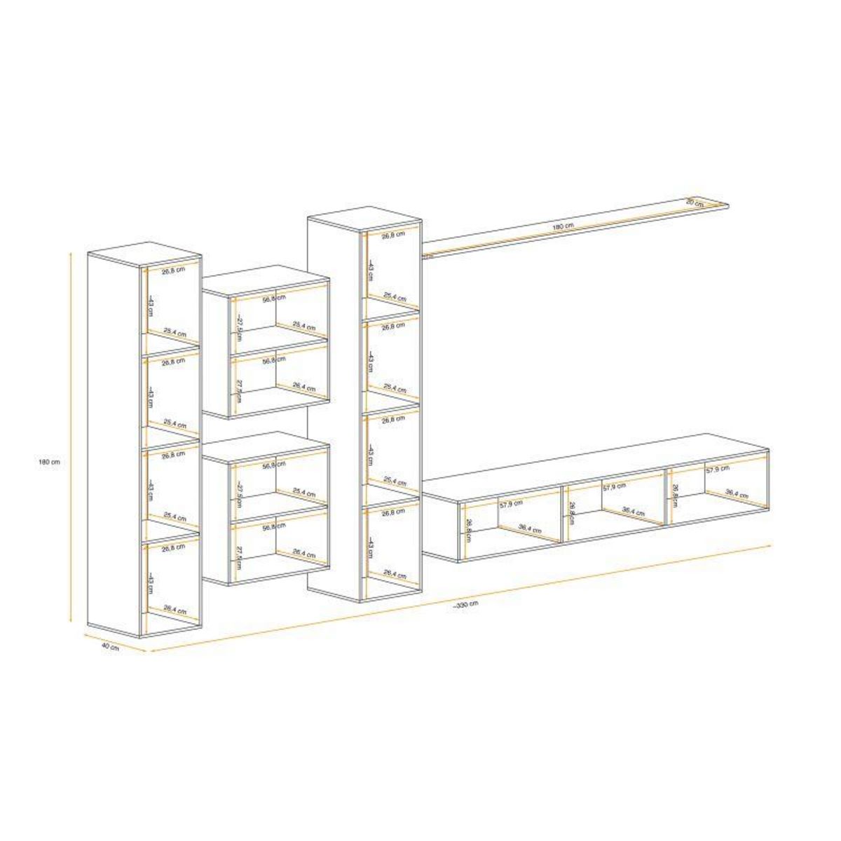 Paris Prix Meuble TV Mural Design  Switch VI  330cm Gris & Blanc