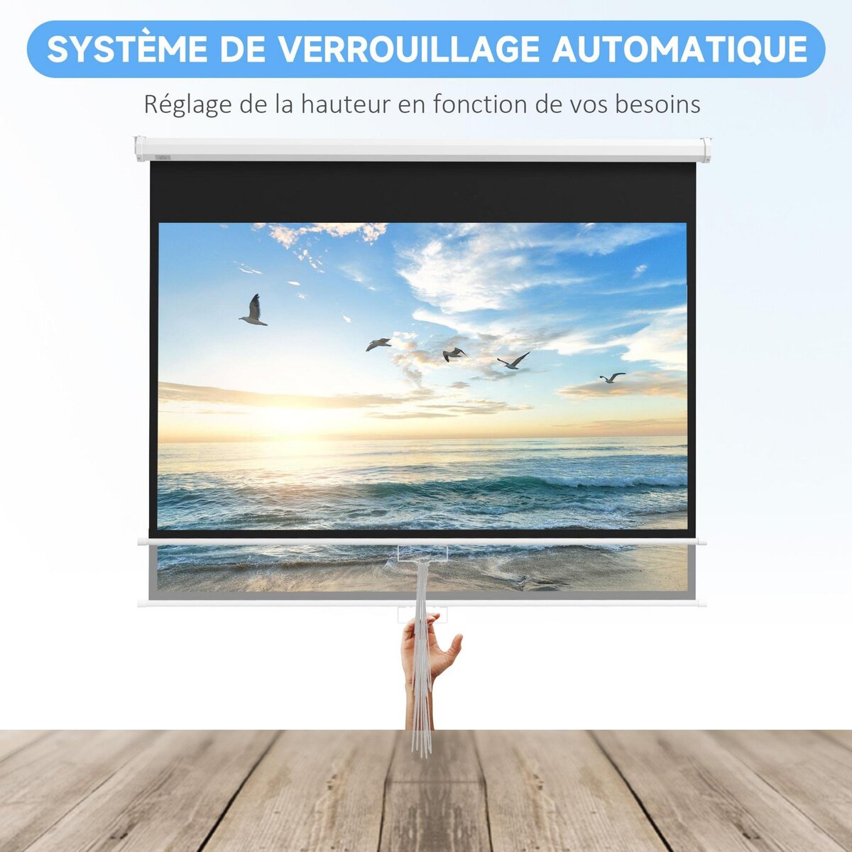 HOMCOM Écran de projection home-cinéma format 16:9 80 pouces 4K HD dim. 187L x 150H cm blanc