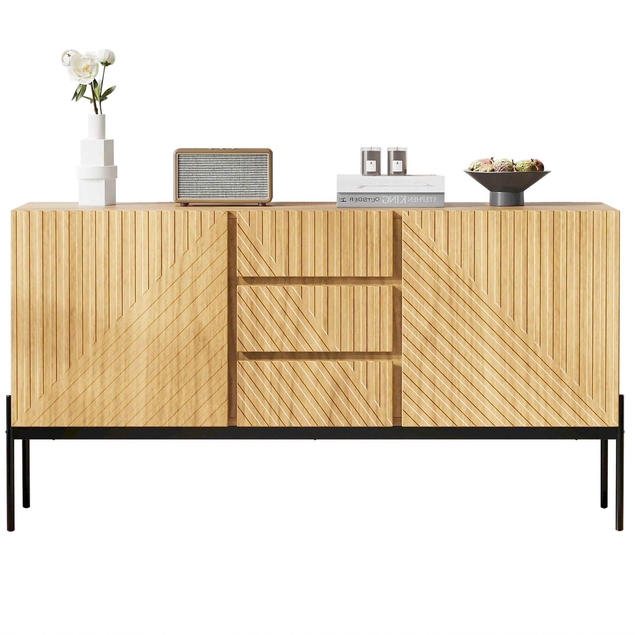 MERAX Buffet 2 portes 3 tiroirs - 150cm naturel panneaux de particules