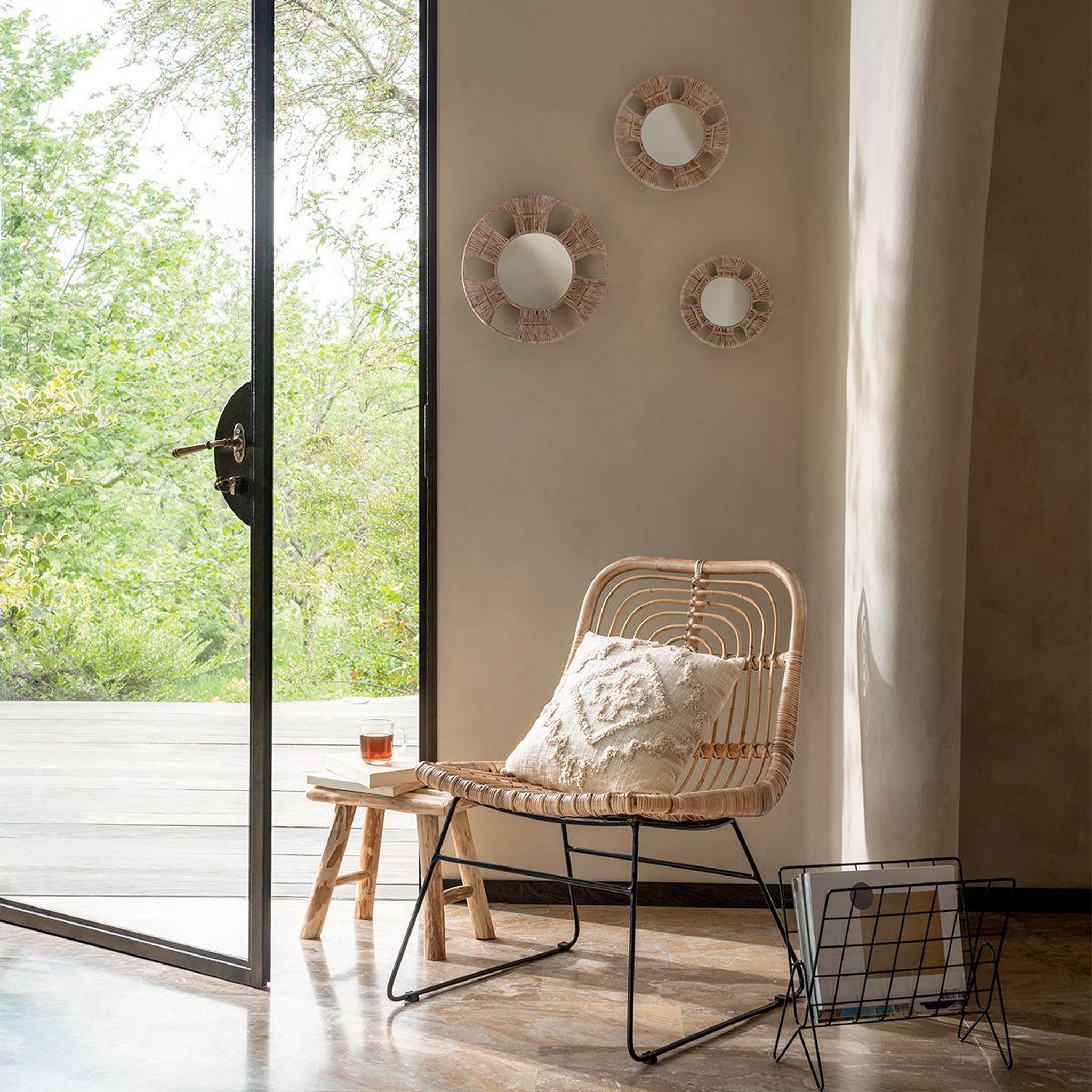 Voir la diapositive 4 : ATMOSPHERA Lot de 3 miroirs muraux déco  laura  31cm naturel