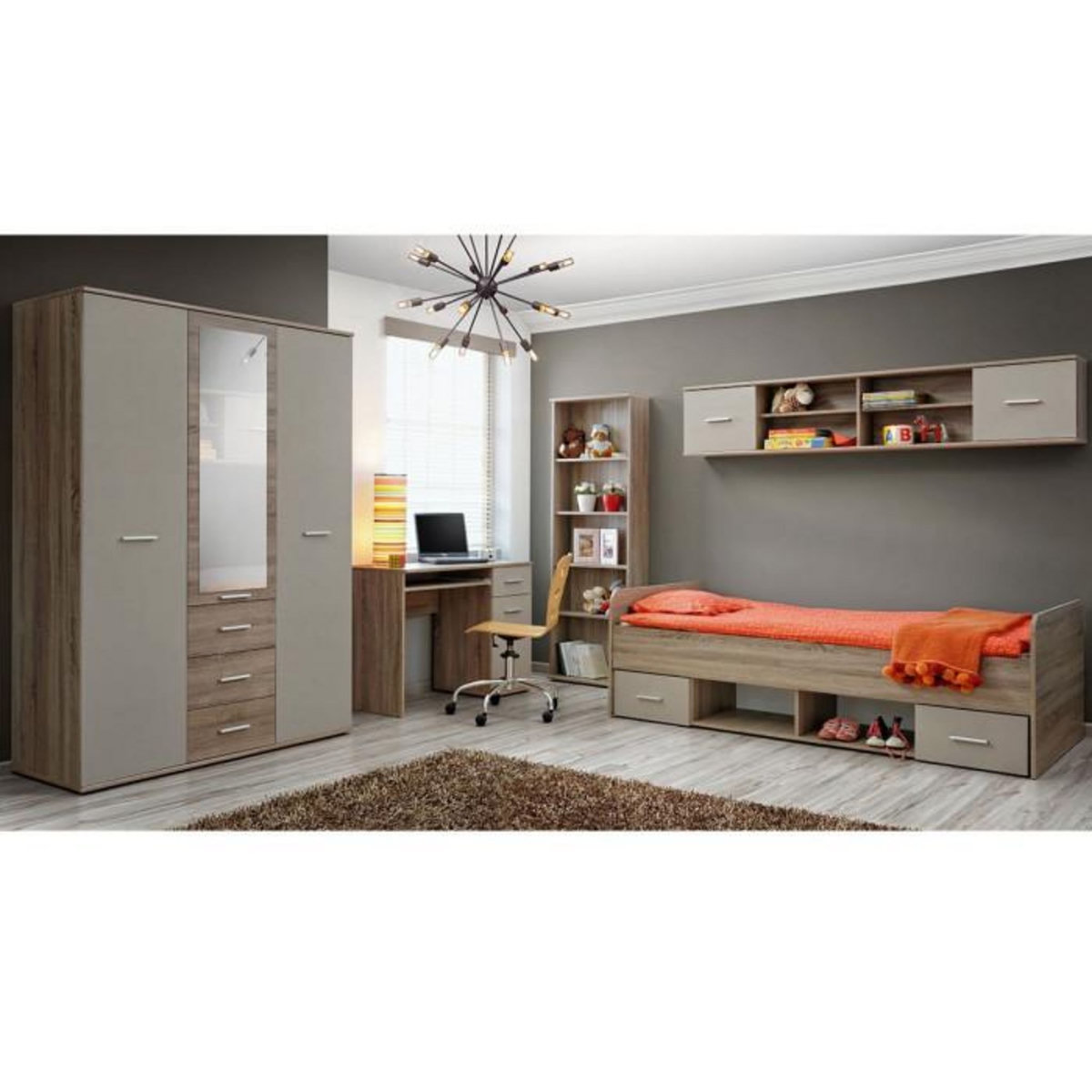 Paris Prix Chambre Complète Enfant 5P  Dino IV  Chêne & Blanc