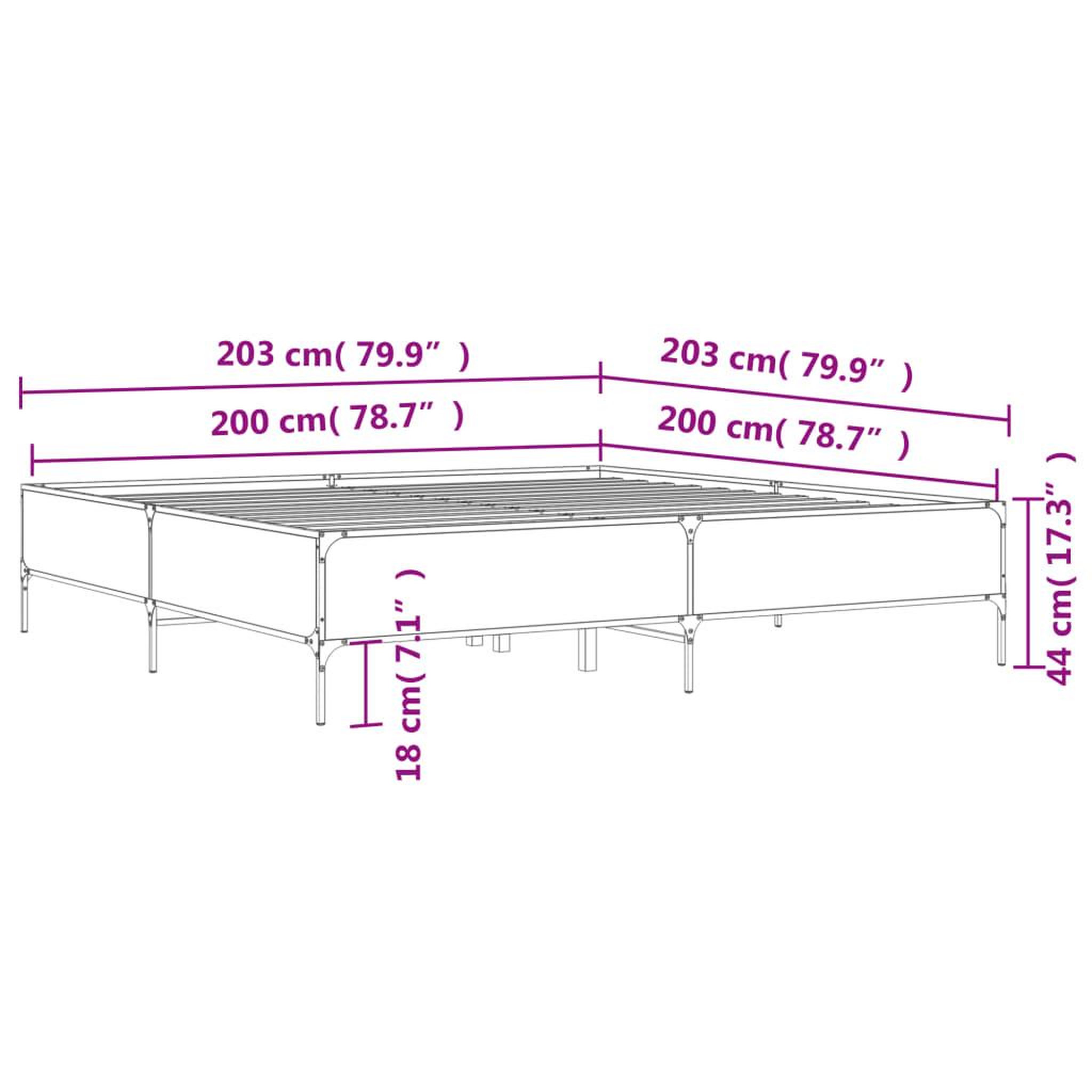 Voir la diapositive 6 : VIDAXL Cadre de lit sans matelas chene marron 200x200 cm