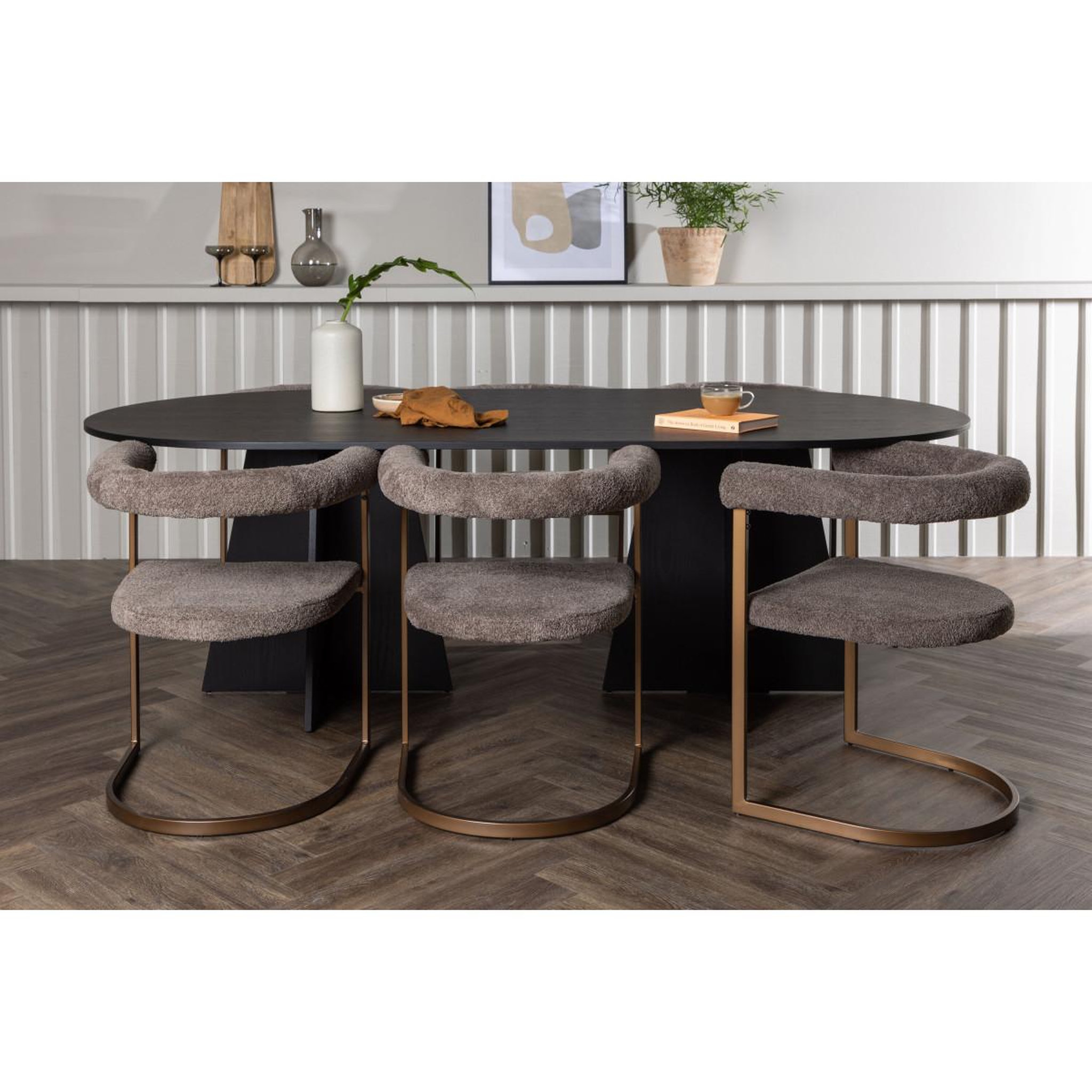 Voir la diapositive 5 : Paris Prix Ensemble table à manger & 6 chaises  bootcut & morning  230cm noir & marron