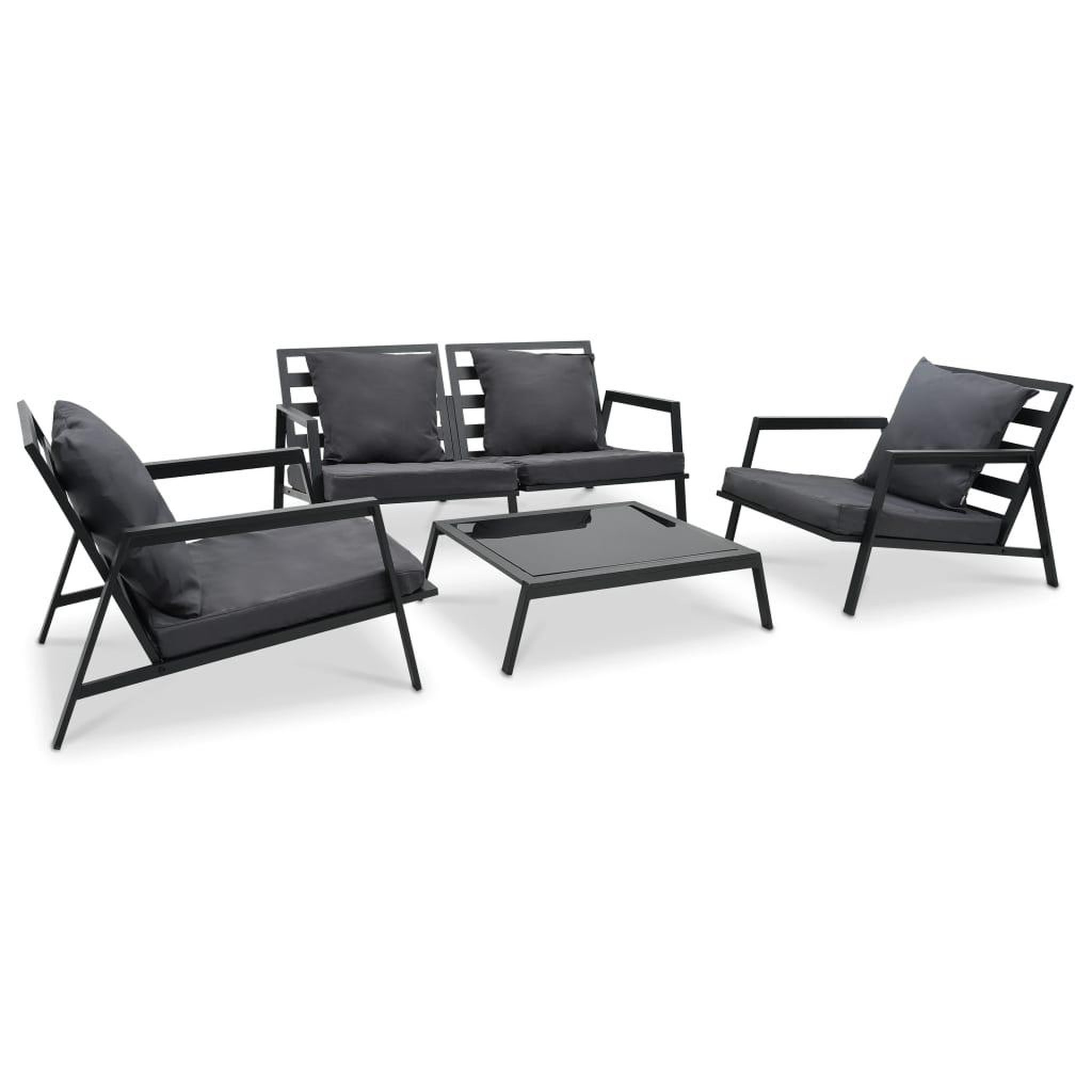 VIDAXL Salon de jardin 4 pcs avec coussins aluminium gris fonce