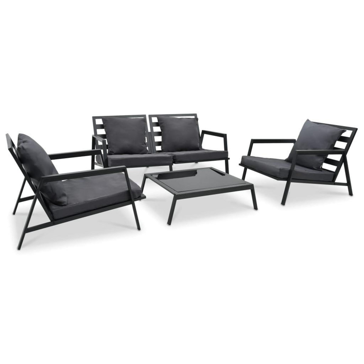 VIDAXL Salon de jardin 4 pcs avec coussins Aluminium Gris fonce