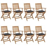 VIDAXL Chaises pliables de jardin lot de 8 avec coussins Bois d'acacia