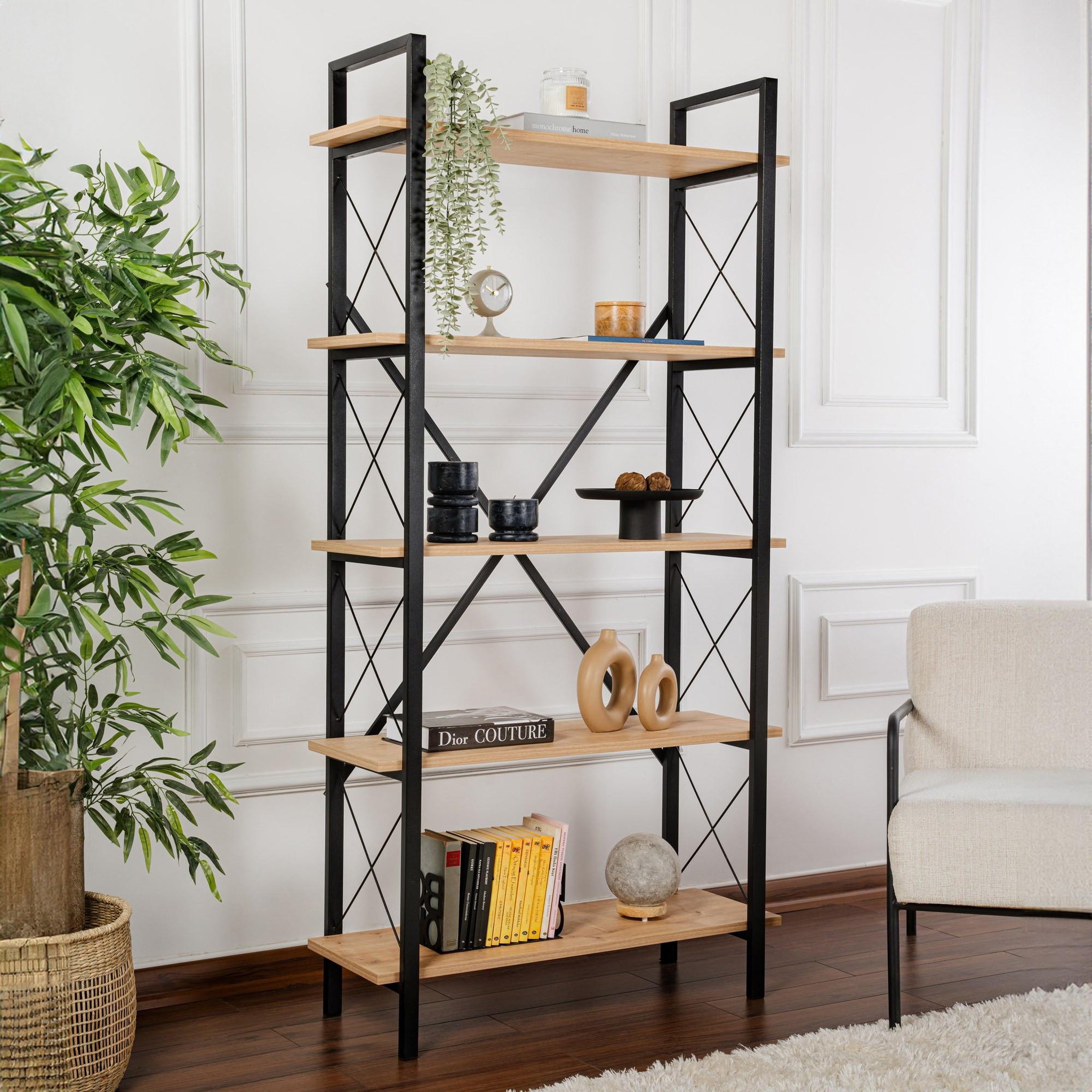 Voir la diapositive 2 : Habitat et Jardin Bibliothèque en bois  Elysian  - 90 x 33 x 180 cm - ChêneNoir