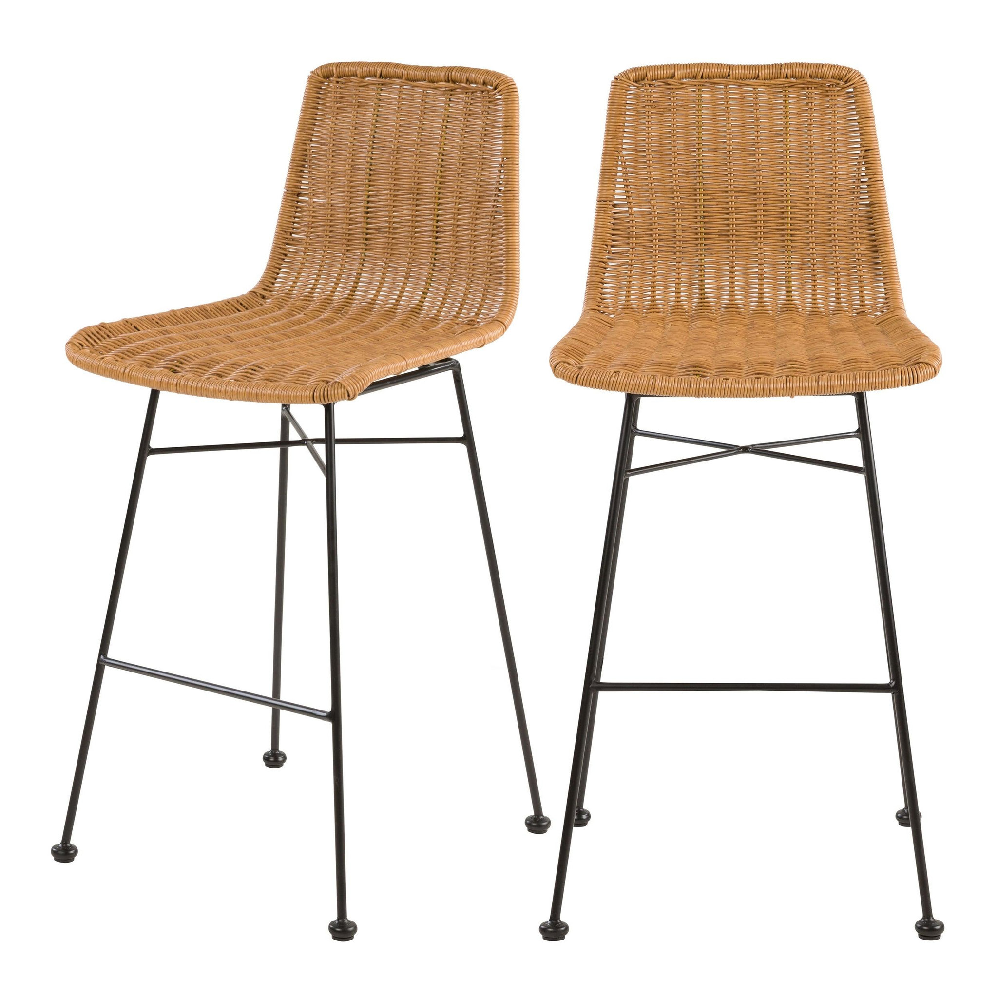 MAISON PAVANE Lot de 2 chaises de bar mi-hauteur 63 cm en résine tressée marron-mandya