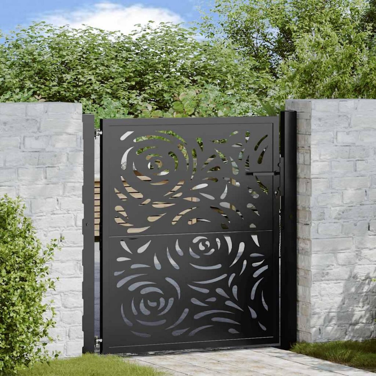 VIDAXL Portail de jardin noir 105x106 cm acier conception de flamme