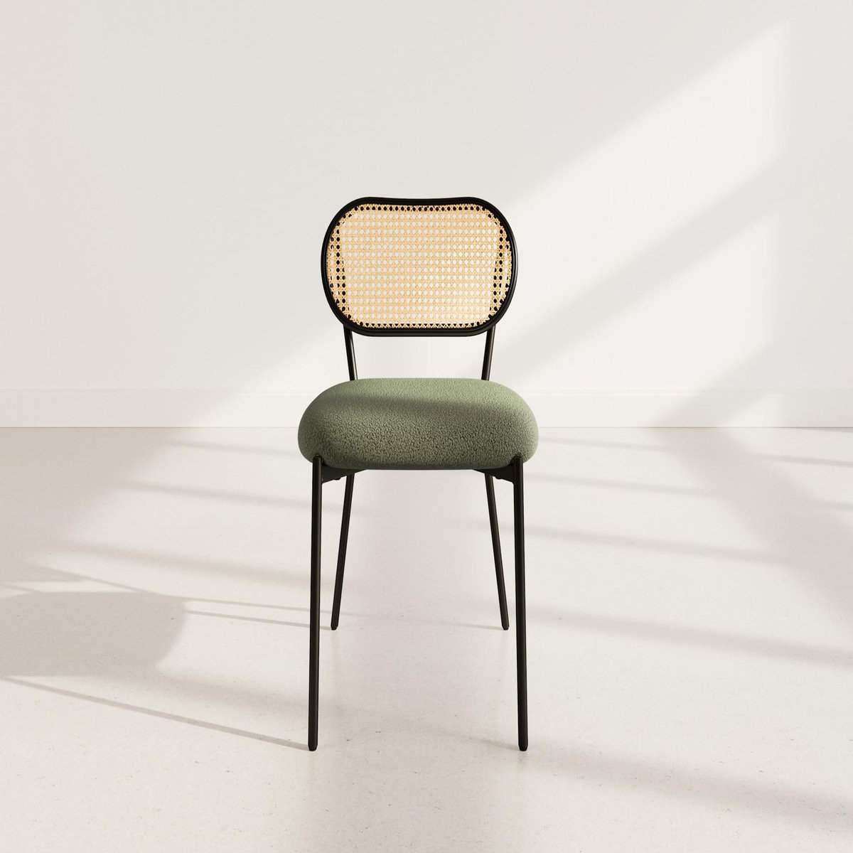 LISA DESIGN Luciano - lot de 2 chaises cannage - dossier arrondi - en tissu bouclette