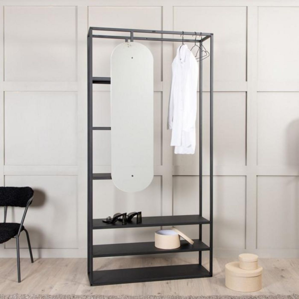 Paris Prix Penderie Avec Miroir & Étagères  Classe  200cm Noir